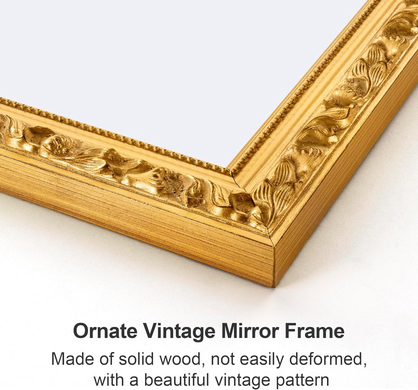 Large Vintage Mirror for Wall, 46''x 22'' Gold Antiuqe Living Room Mirror with Ornate Wood Frame, Decorative Mirrors for Entryway, Bathroom, Foyer, Hangs Horizontally or Vertically