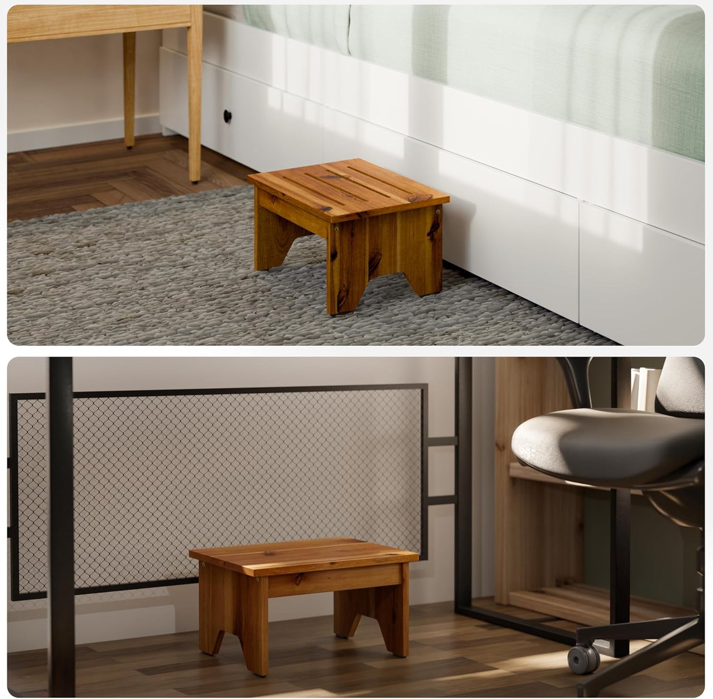 Holana 9" Acacia Wood One Step Stool for Adults - 300 Lbs Wooden Step Stools Heavy Duty for High Bed Riser, Bathroom, Bedroom - Small Stepping Stool for Elderly, Seniors, Kids, Handicap Use Indoor