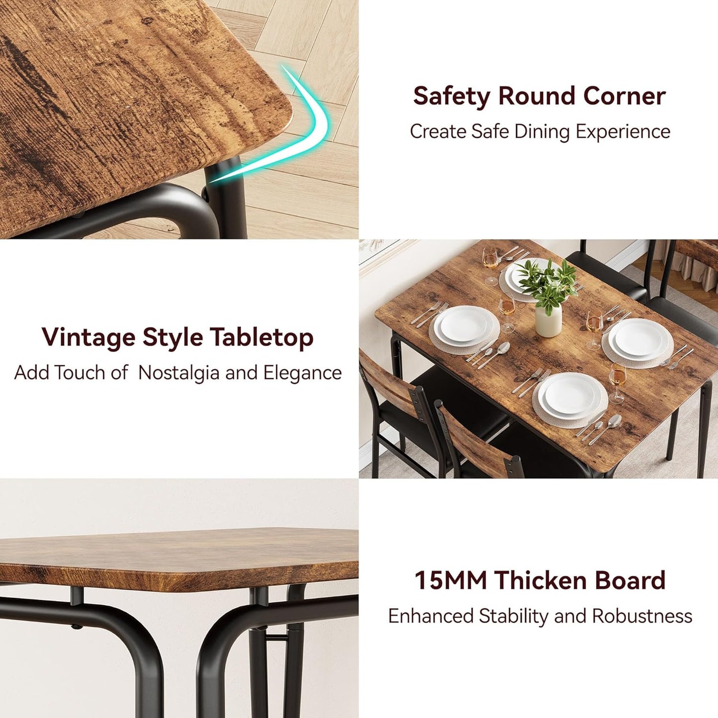 Dining Table for 4, Small Table and Chairs Set of 4, Square Dinette Set for 4, 5 Piece Kitchen & Dining Room Sets for Small Space (Vintage, Table with 4 Upholstered Chairs)