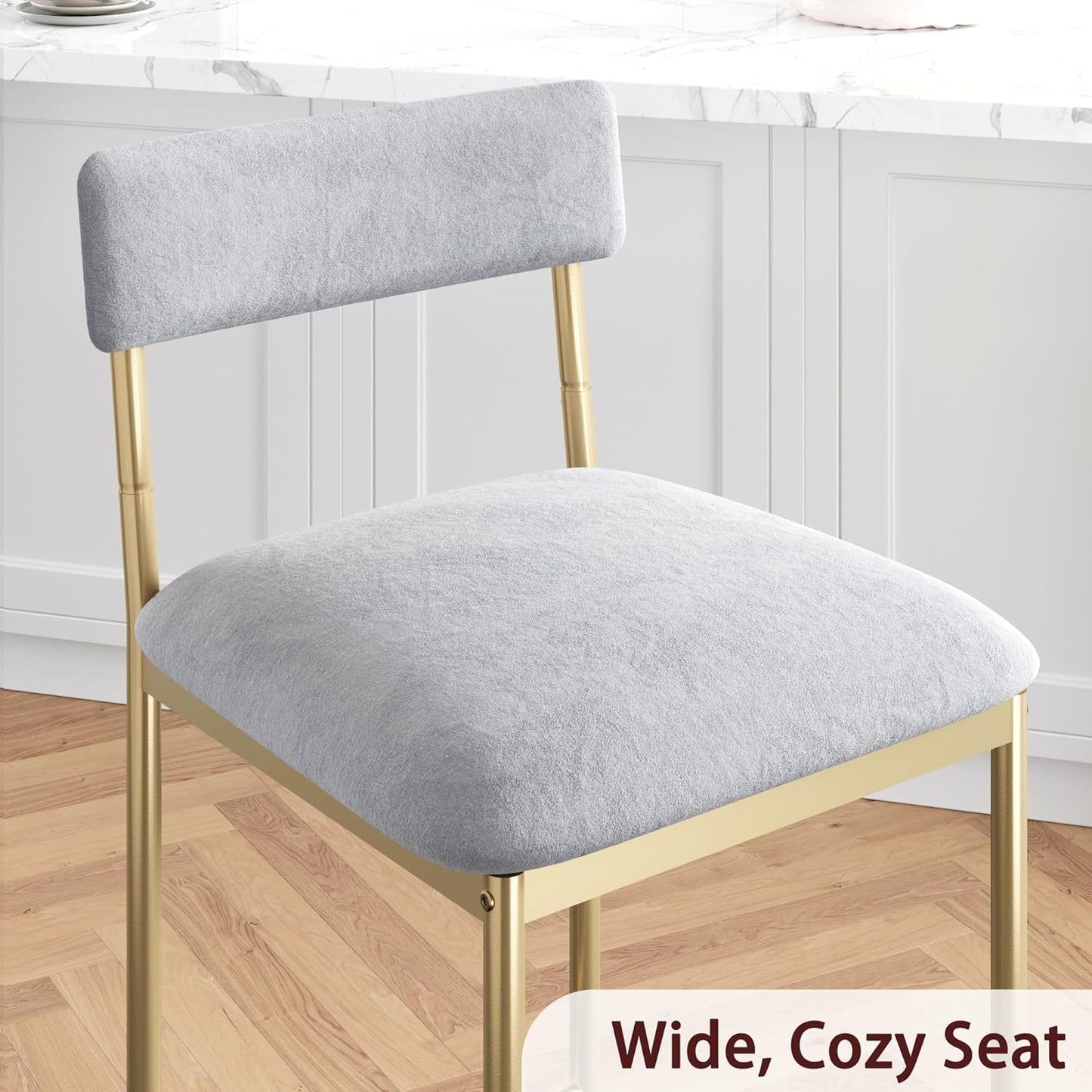 GarveeHome Bar Stools Set of 2, Upholstered Counter Height Bar Stools with Backrest and Footrest, Kitchen Barstools for Island, Counter Bar, Easy Assembly, Gold-Gray