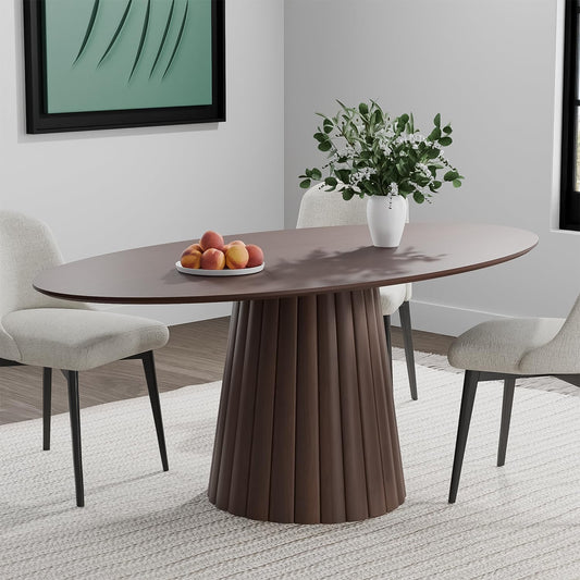 Casaphoria 67" Oval Dining Table, Modern Wood Kitchen Table with Cone Shaped Strip Convex Base for Living Room & Dining Room, Easy Assembly Farmhouse Furniture for 4-6, Walnut