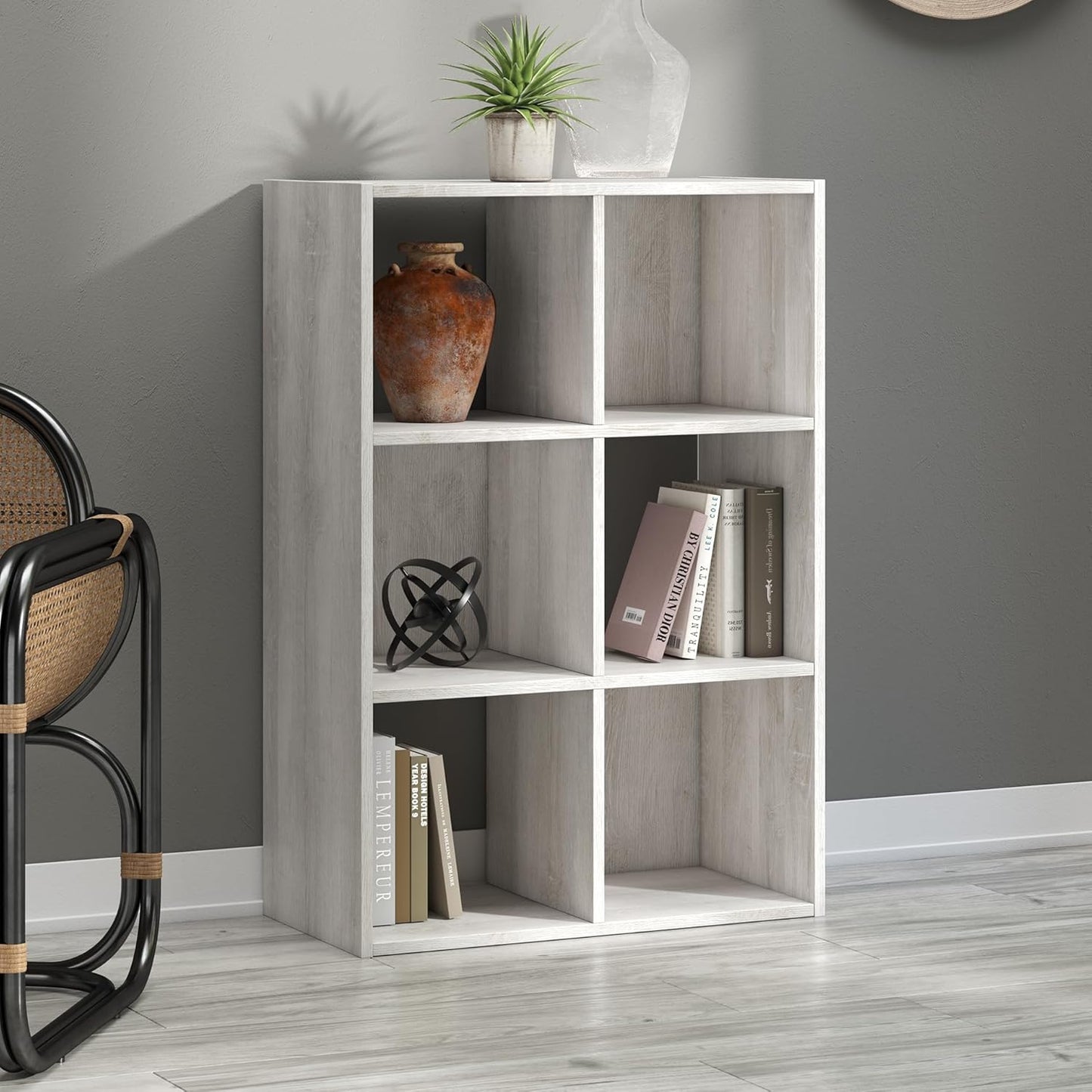 Signature Design by Ashley Paxberry Coastal 6 Cube Storage Organizer or Bookcase, Whitewash