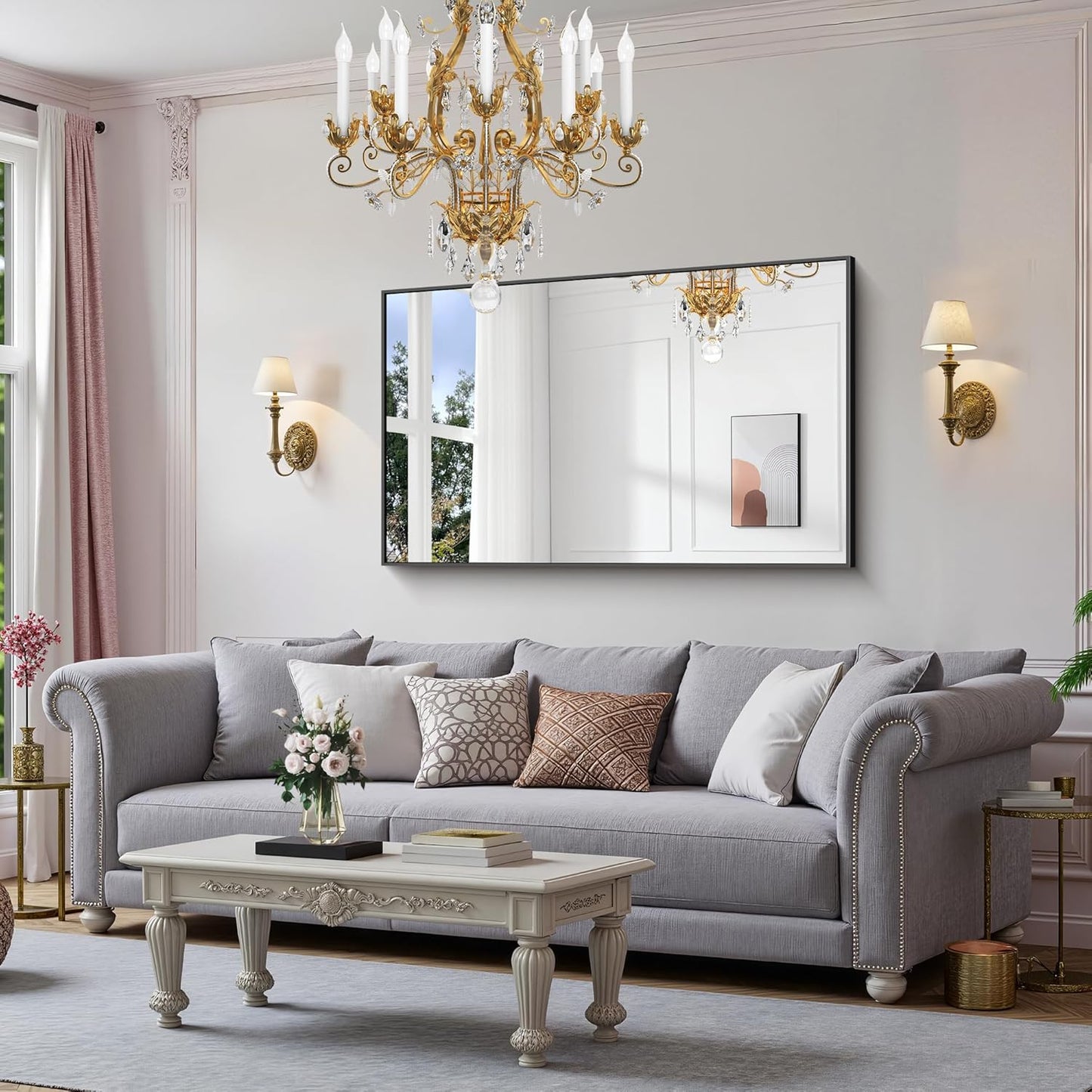 YIROMAN Bathroom Mirror 50"x30", Large Matte Black Bathroom Mirror for Over Sink with Aluminum Frame, Rectangular Vanity Mirror with Right Angle, Wall Mirror Hangs Horizontal or Vertical, Shatterproof