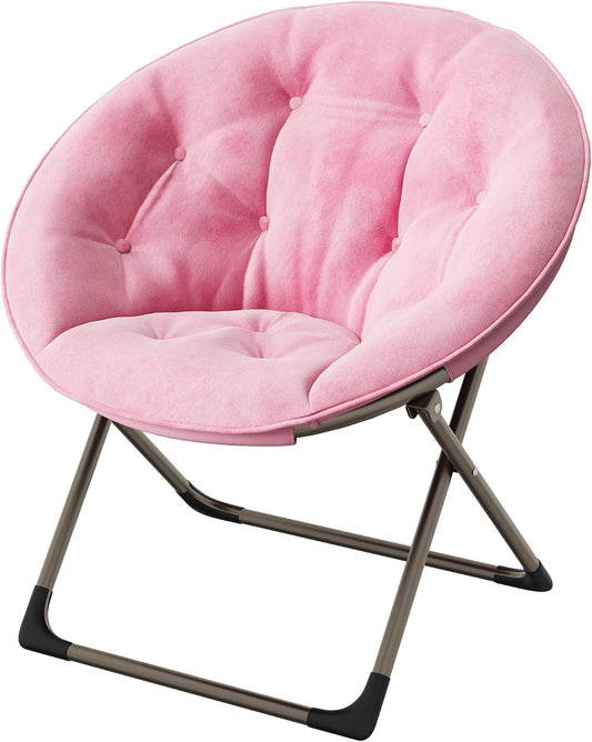 Comfy Saucer Chairs, Pink Folding Reading Lounge Chair, Cozy Faux Fur Living Room Chair with Soft Thick Padded Seat & Metal Frame, Modern Style Bedroom Home for Kids Adults, X-Large, Gold Legs