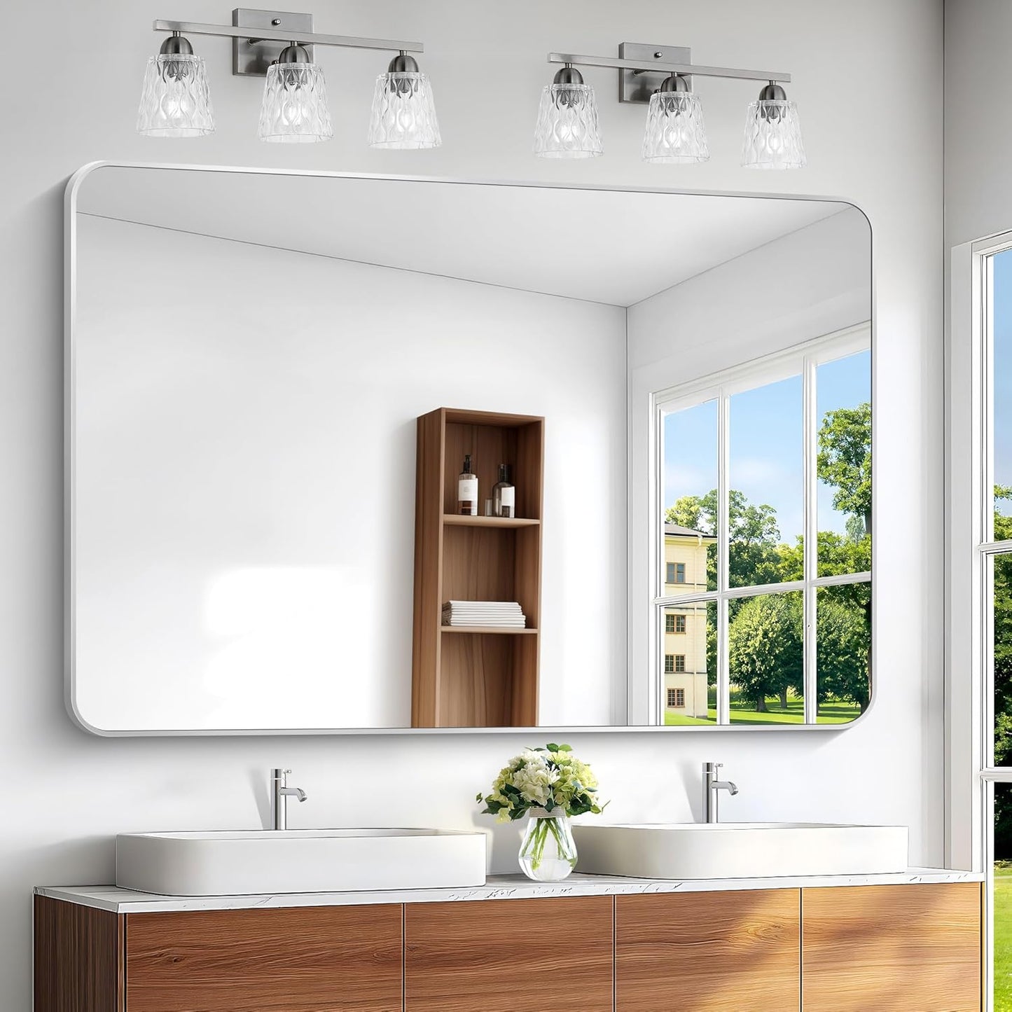 BONEWEI Silver Bathroom Mirror,60x40 inch Wall Mirror for Bathroom Wall Mounted,Rectangle Mirror for Bathroom Over Sink,Modern Frame Round Corner for Living Room,Bedroom Entryway,Horizontal/Vertical