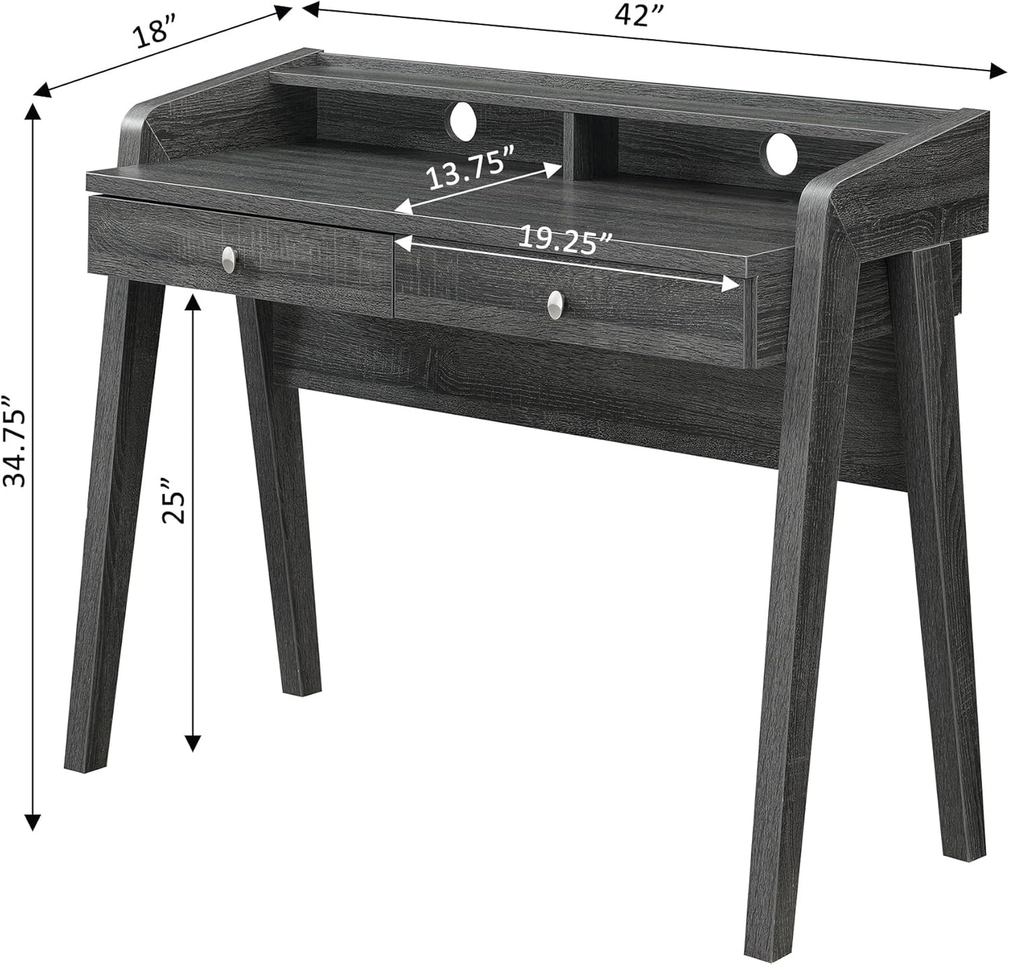 Convenience Concepts Newport Deluxe 2-Drawer Desk with Shelf, Weathered Gray