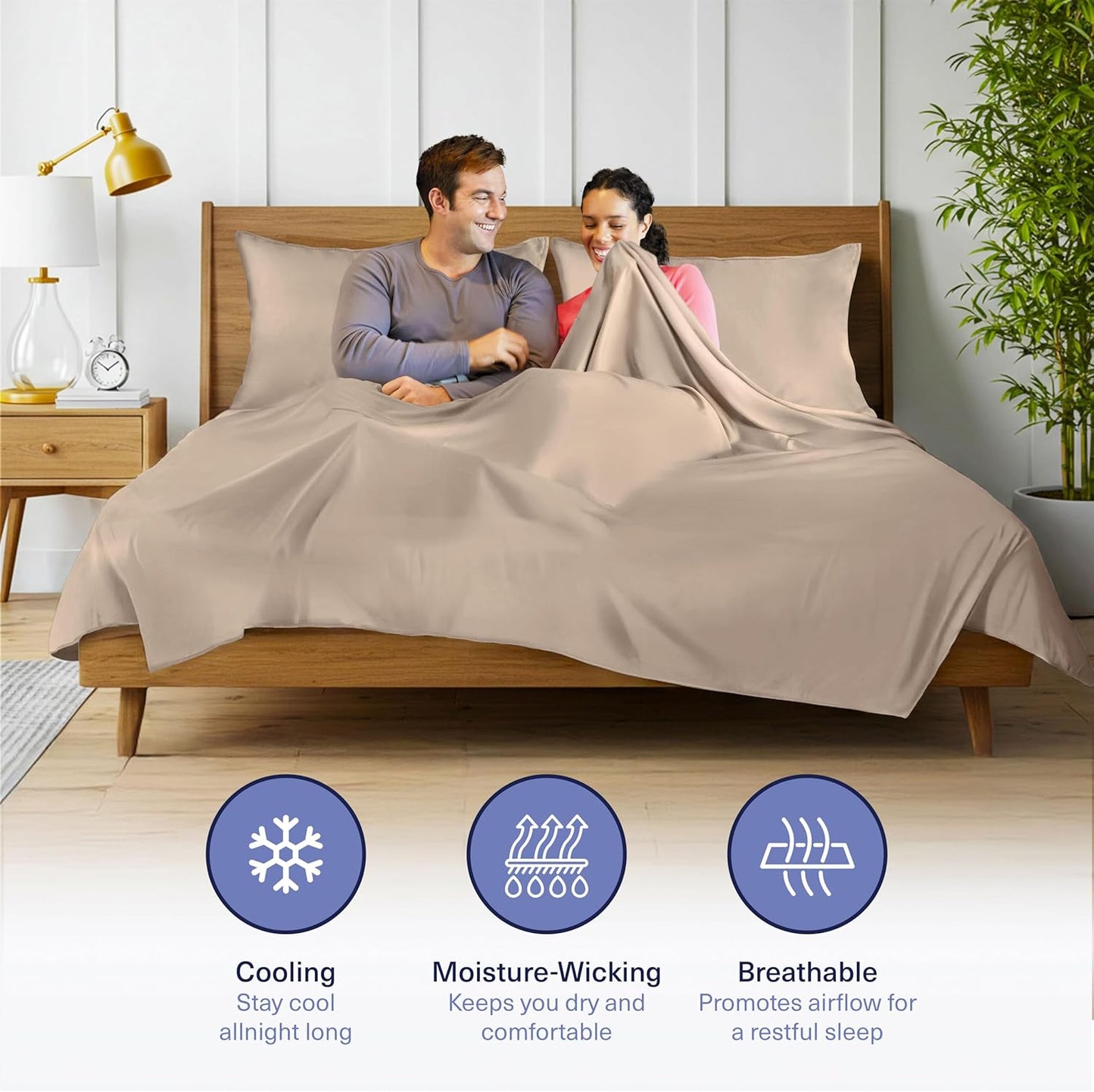 Kickoff Viscose Bamboo Sheets King Size 4-pc 100% Organic Bamboo Viscose Bed Cooling Sheets King Size Set Cool Bedding for hot Sleepers Sheet, Flat, Fitted, Pillowcases (Iced Latte,K)