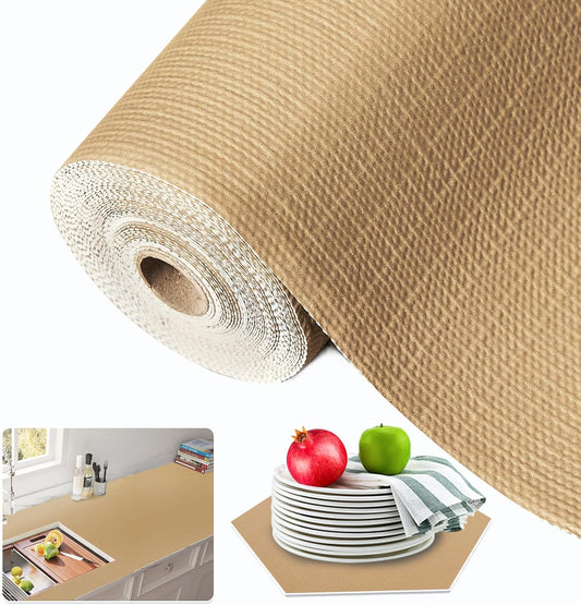 Beautysaid Shelf and Drawer Liner for Kitchen Cabinet, Non Adhesive Non Slip Shelf Paper Waterproof Washable Thickened for Dresser Pantry Shelve Bathroom Protector Liner(Beige,12 in x 20FT)