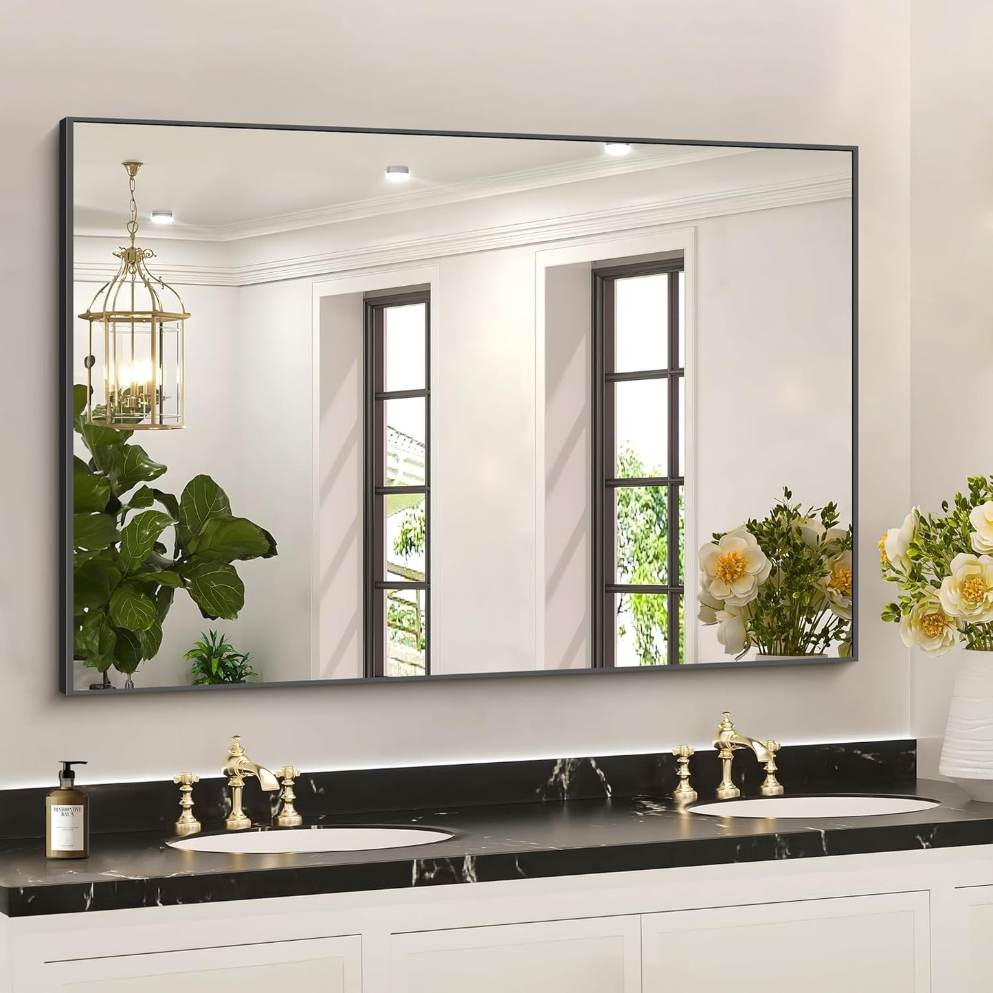 36x50inch Bathroom Mirror, Black Rectangle Mirror with Thin Metal Frame, Large Rectangular Wall Mirror for Bathroom, Living Roomm, Hair Salon, Big Farmehouse Mirror Hang Horizontal/Vertical