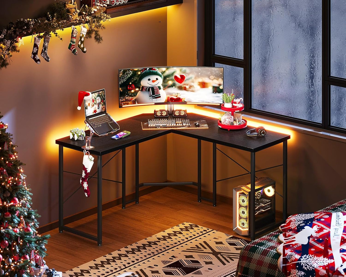 Casaottima 47 inch L Shaped Gaming Desk, Corner Desk Gaming Table for Home Office, Computer Desk Sturdy Writing Workstation for Small Space, Easy to Assemble, Black