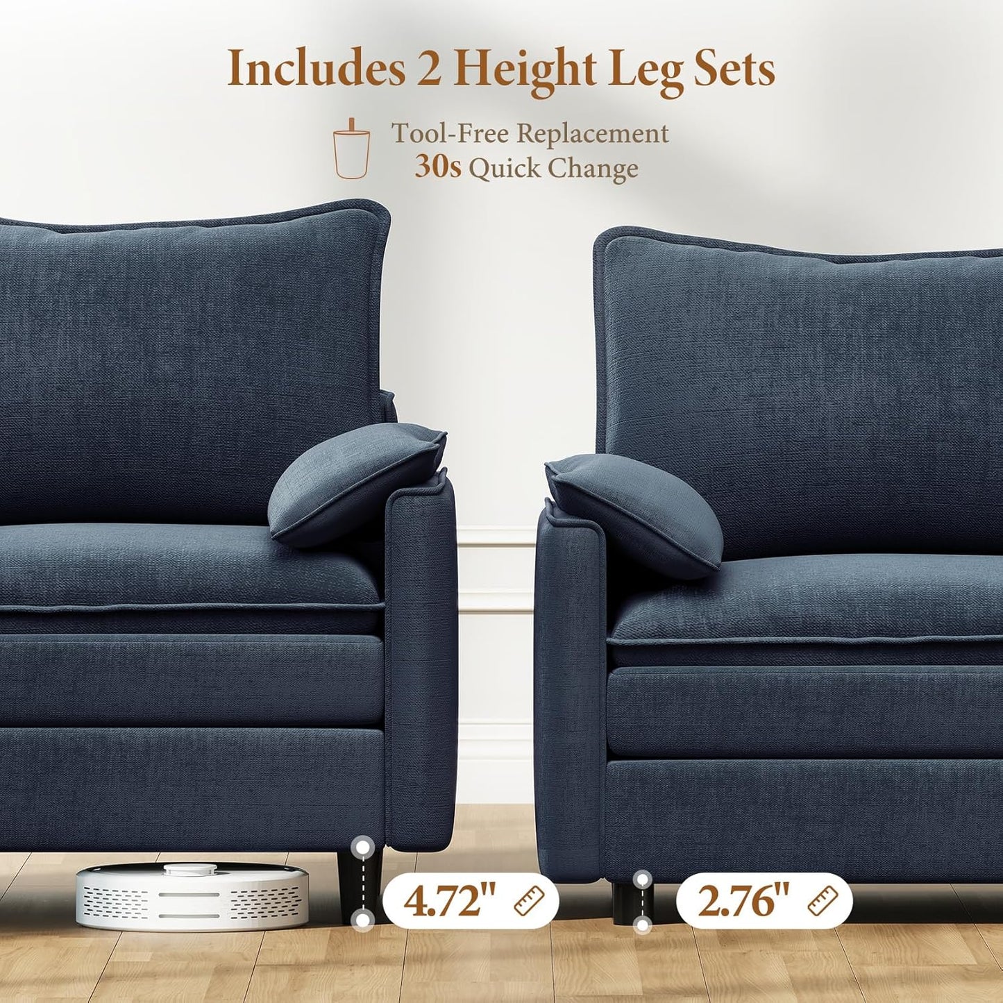 Vesgantti 108" Modular Sectional Sofa, Comfy Cloud Couch with Movable Ottoman Deep Seat Chenille L Shaped Modular Sofa, Sectional Couches for Living Room, Bedroom and Apartment, Blue