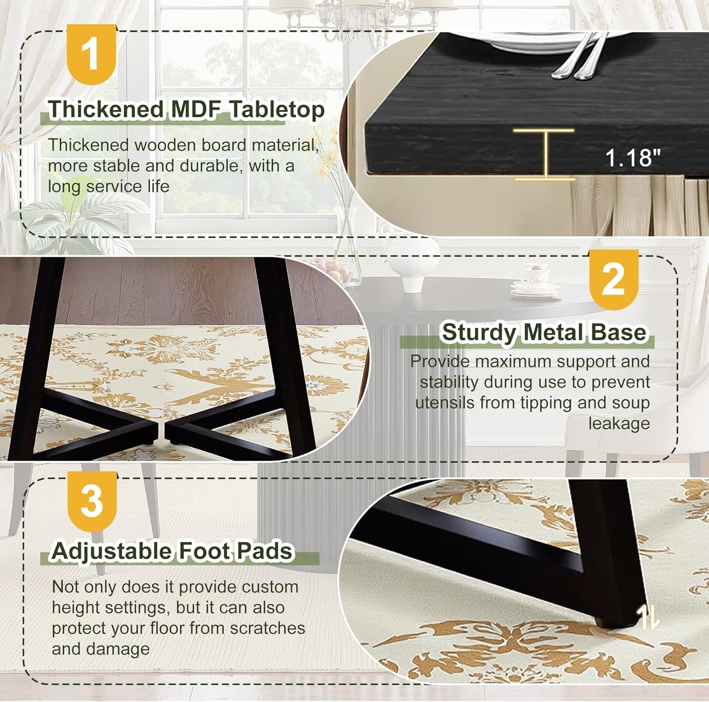 NicBex 31.5 Inch Square Dining Table for 4, Wooden Small Dinner Table Farmhouse Kitchen Tables with Metal Leg for Dining Room, Kitchen, Living Room, Black