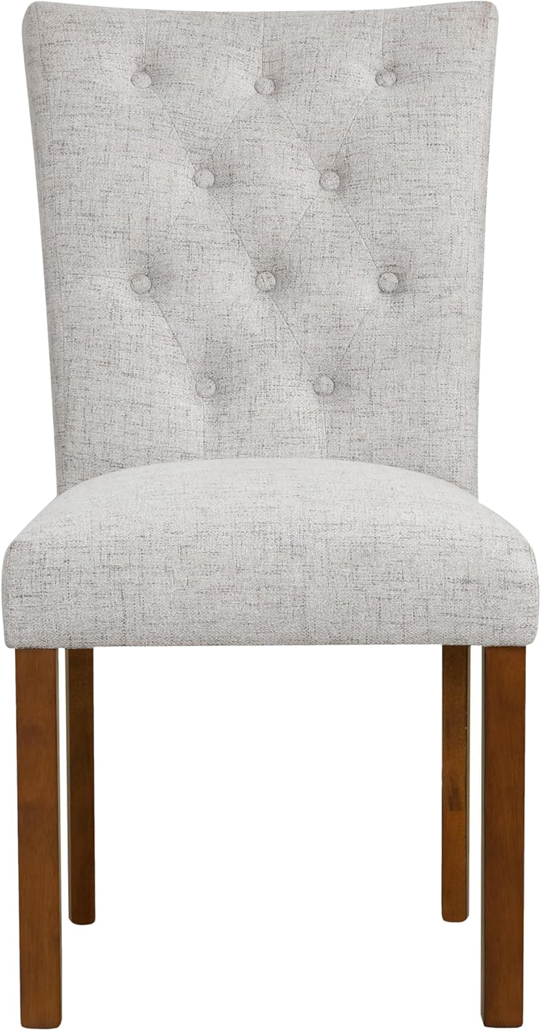 HomePop Button Tufted Fabric Dining Chairs - Neutral Textured Solid Woven (Set of 2)