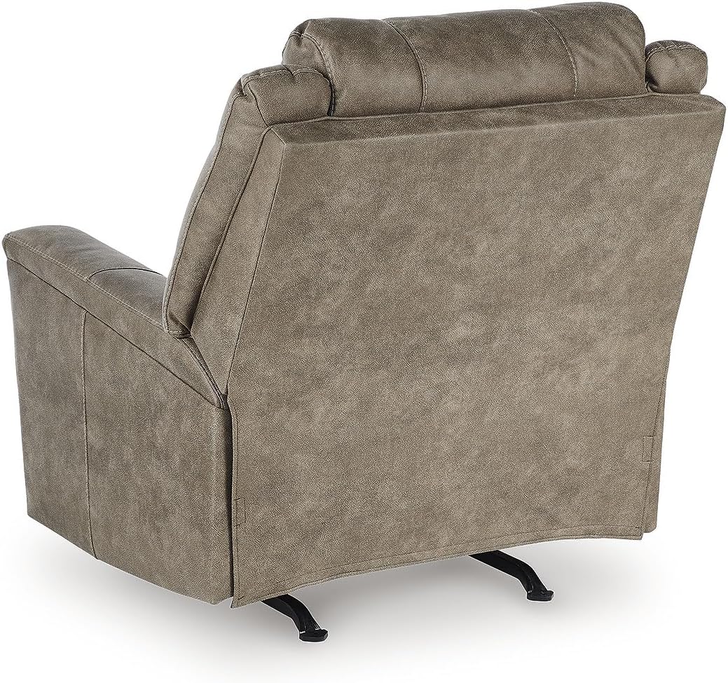 Signature Design by Ashley Skymaker Modern Faux Leather Manual Rocker Recliner with Track Arms, Light Brown