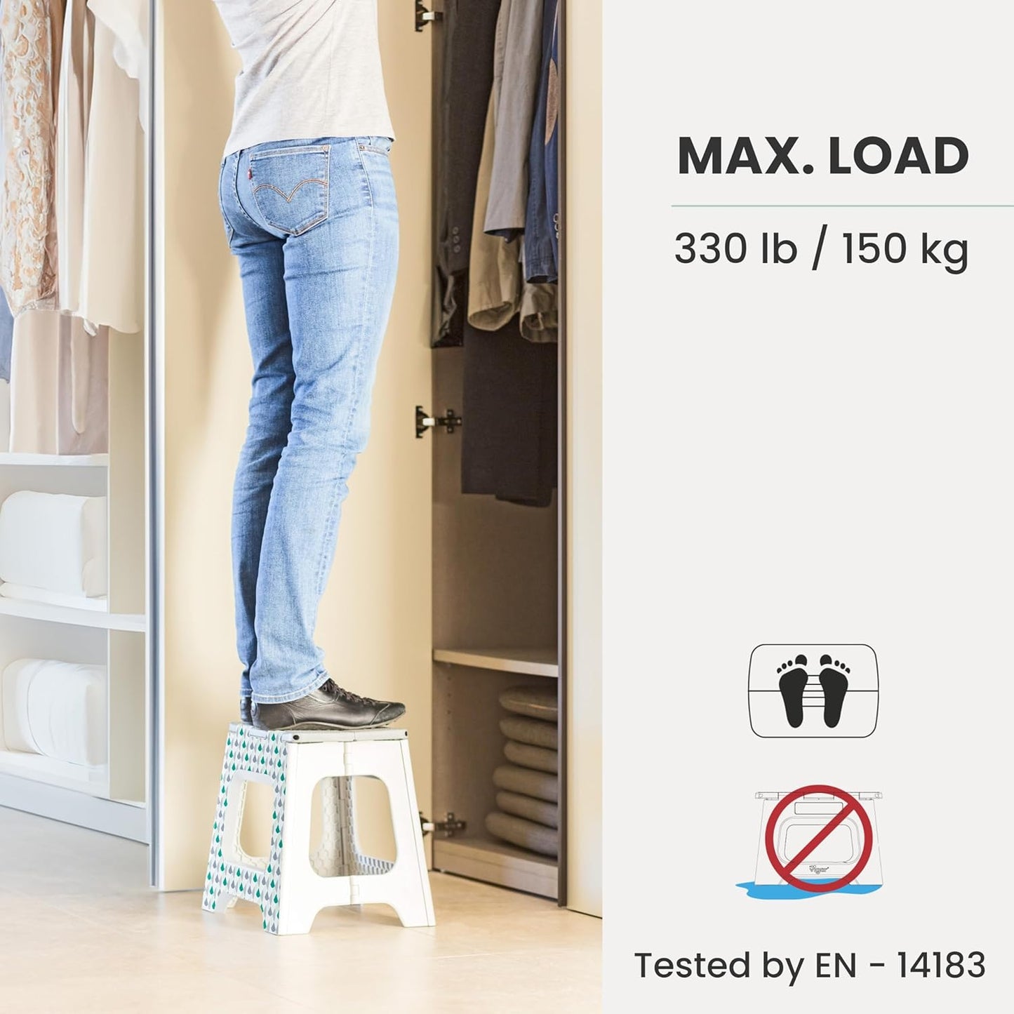 Vigar Compact Step Stool Foldable, 12-1/2-inch Step Stools for Adults up to 330 Pound, Lightweight Stool, Non-Slip Folding Step Stool, Geometric Body