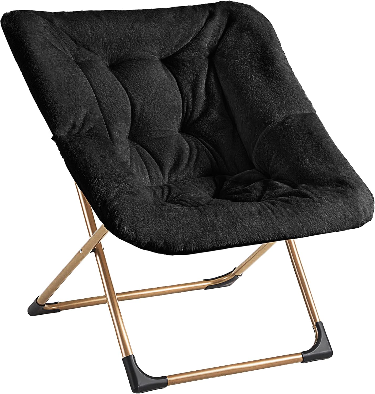 Comfy Oversized Saucer Chair, Soft Faux Fur Reading Lounge Chair for Adults, Stable X-Large Metal Frame and Non-Slip Pad, Foldable Cozy Chairs for Bedroom, Living Room, Dorm, Office, Black