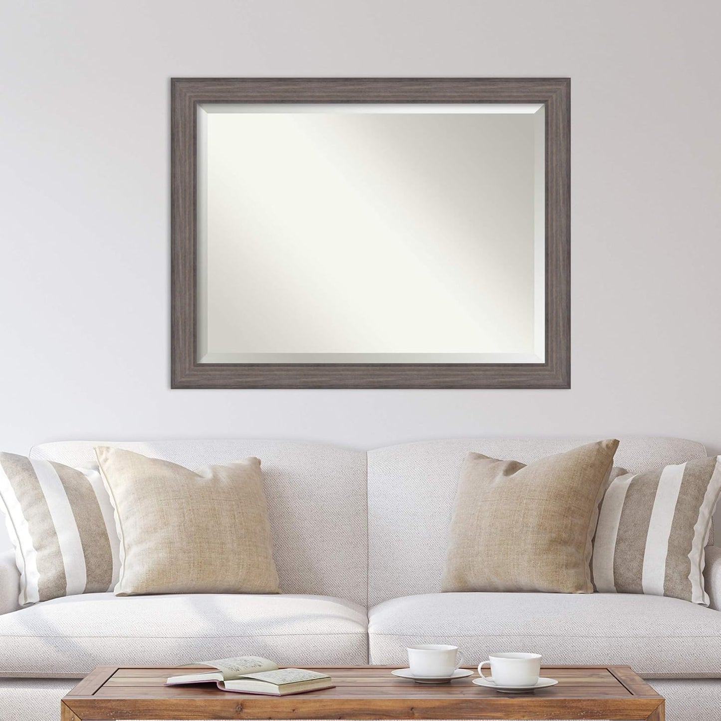 Amanti Art Grey Wall Mirror 35x45 Country Barnwood Rectangle Bathroom Mirror for Wall Decor Living Room, X-Large Rustic Farmhouse Wood Frame, Hangs Horizonally and Vertically, Bathroom Decor, Beveled