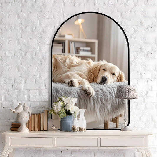Arched Wall Mirror 24"X36", Black Bathroom Vanity Mirrors for Over Sink, Modern Farmhouse Mirror Wall Mounted, Curved Arch Design for Bedroom, Living Room & Home Decor