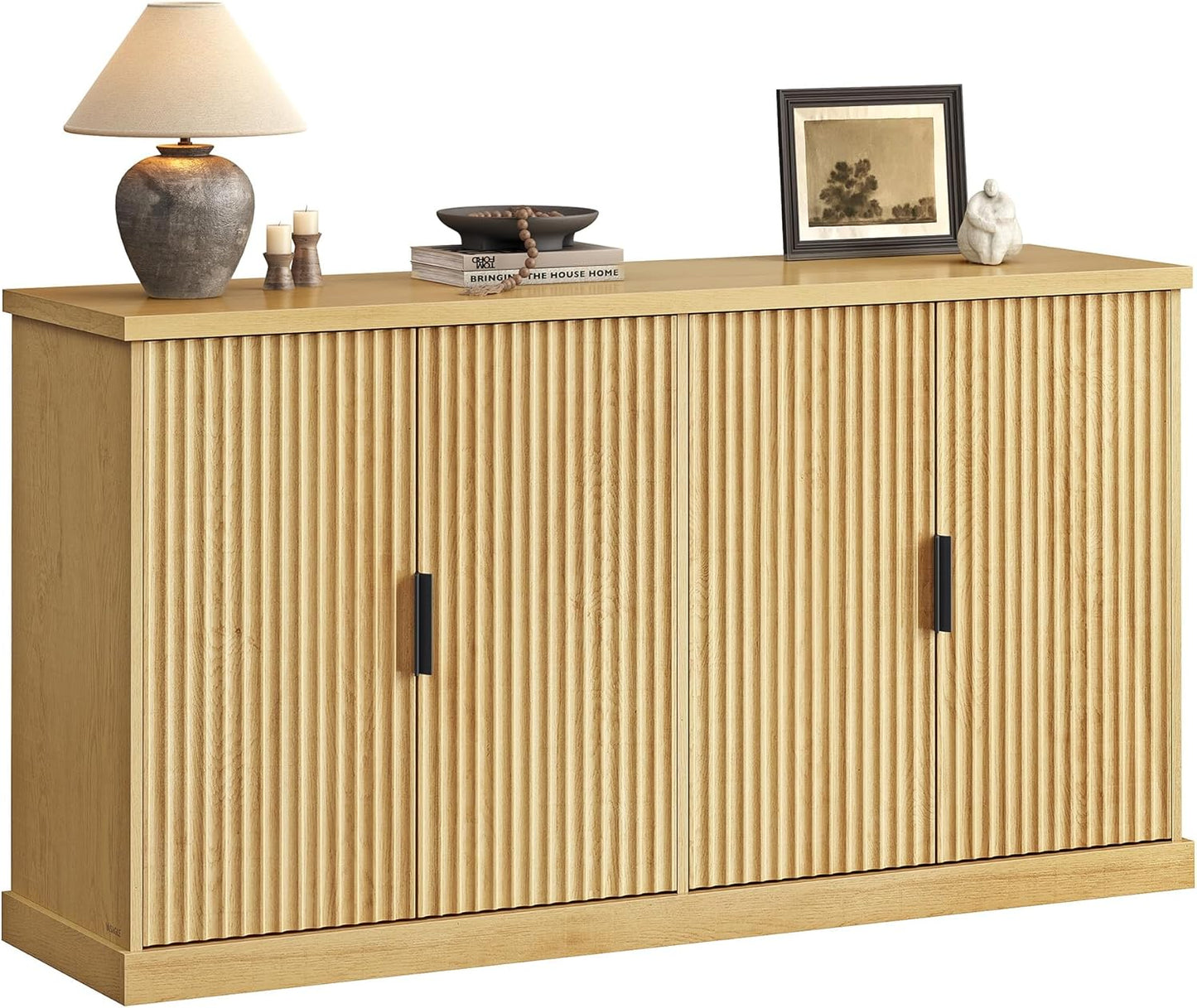 VASAGLE MAXE Collection - Buffet Cabinet, Console Cabinet, Sideboard with Adjustable Shelves, Fluted Doors, Transitional, Kitchen Pantry, Oak Beige UBBK382Y01S