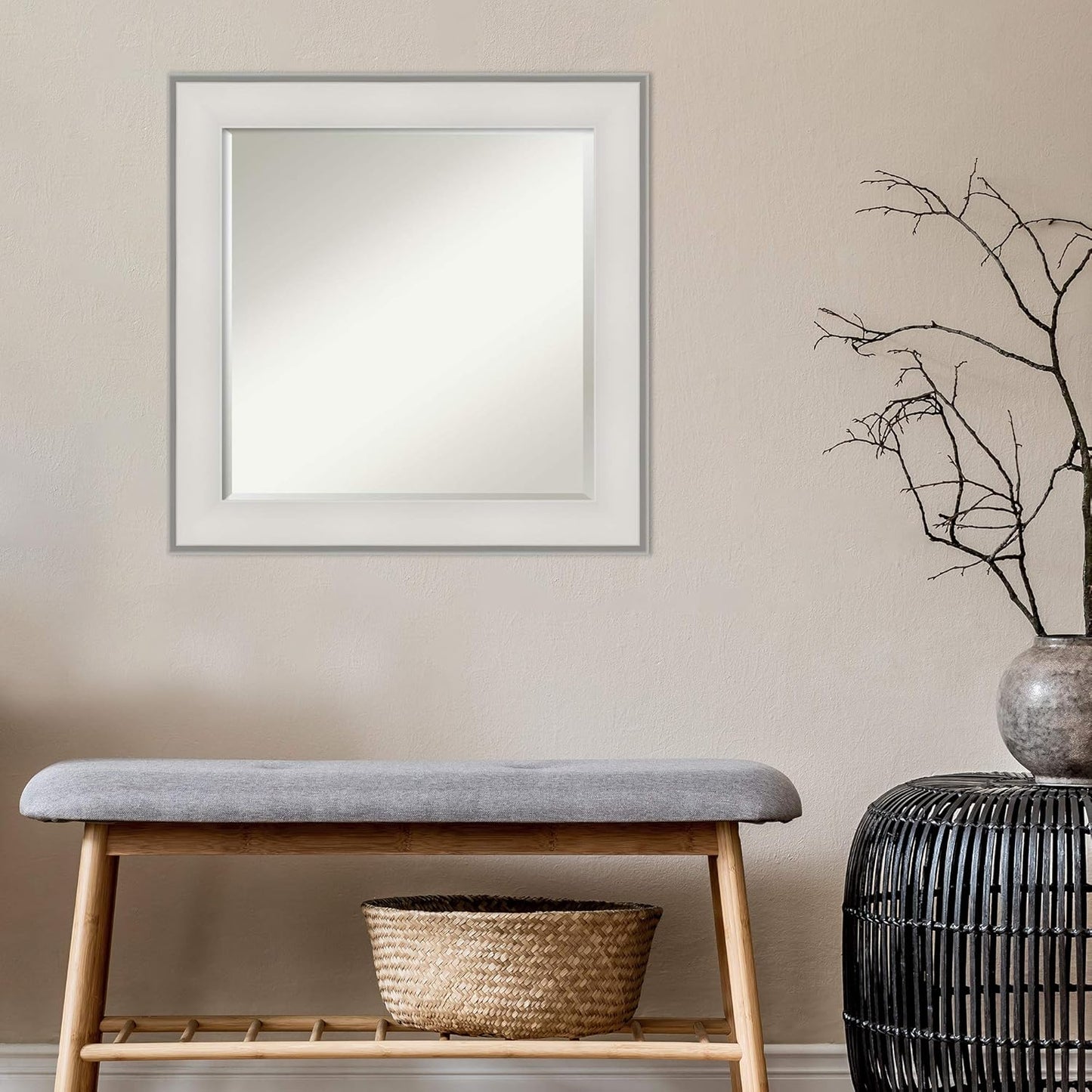 Amanti Art White Bathroom Mirror for Over Sink, 25x25 Imperial White Square Vanity Mirror, Medium Traditional Frame, Hangs Horizonally and Vertically, Bathroom Wall Decor, Beveled Edge from WI, USA