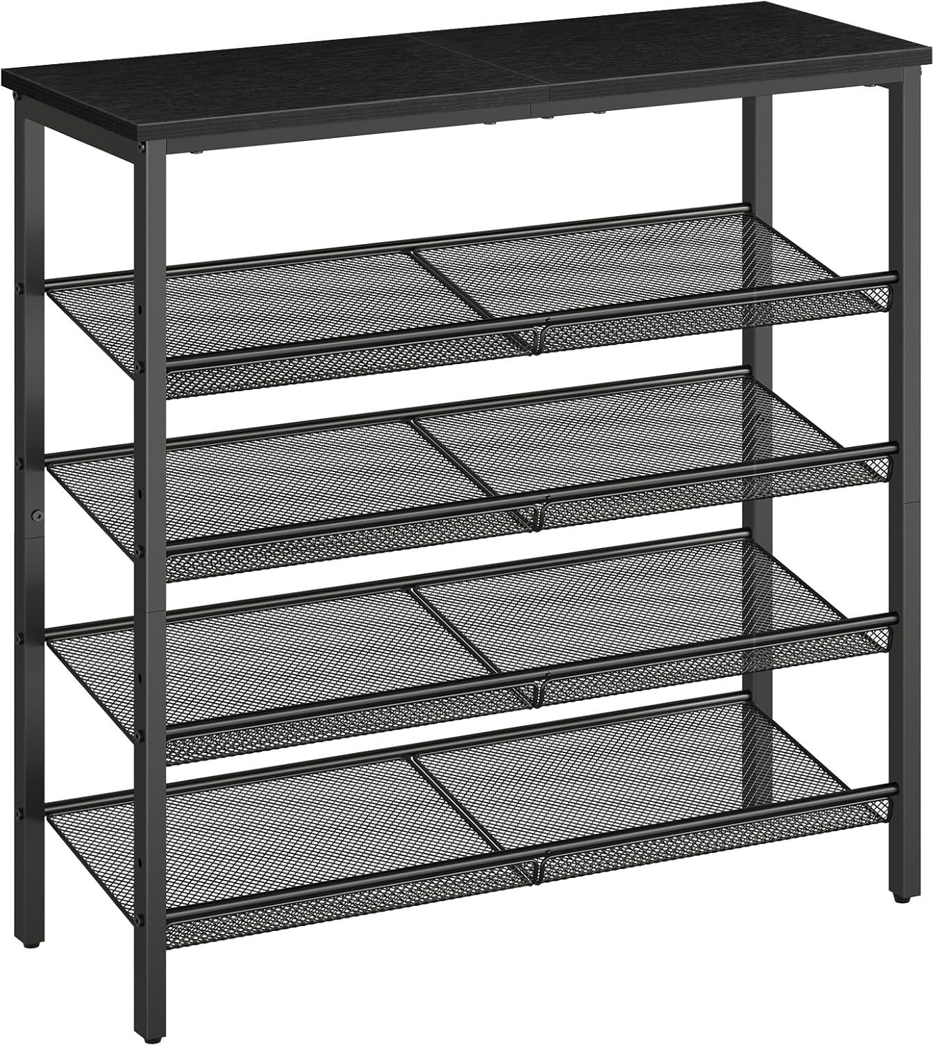 HOOBRO Shoe Rack for Entryway, 5-Tier Organizer with Adjustable Mesh Shelves, 16-20 Pairs, Spacious Floor Mount, Metal, Industrial, Closet Shoe Shelf, Black BB12XJ01