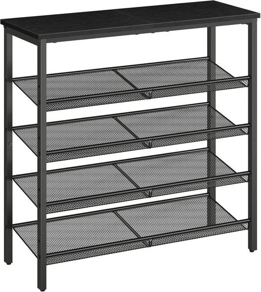 HOOBRO Shoe Rack for Entryway, 5-Tier Organizer with Adjustable Mesh Shelves, 16-20 Pairs, Spacious Floor Mount, Metal, Industrial, Closet Shoe Shelf, Black BB12XJ01