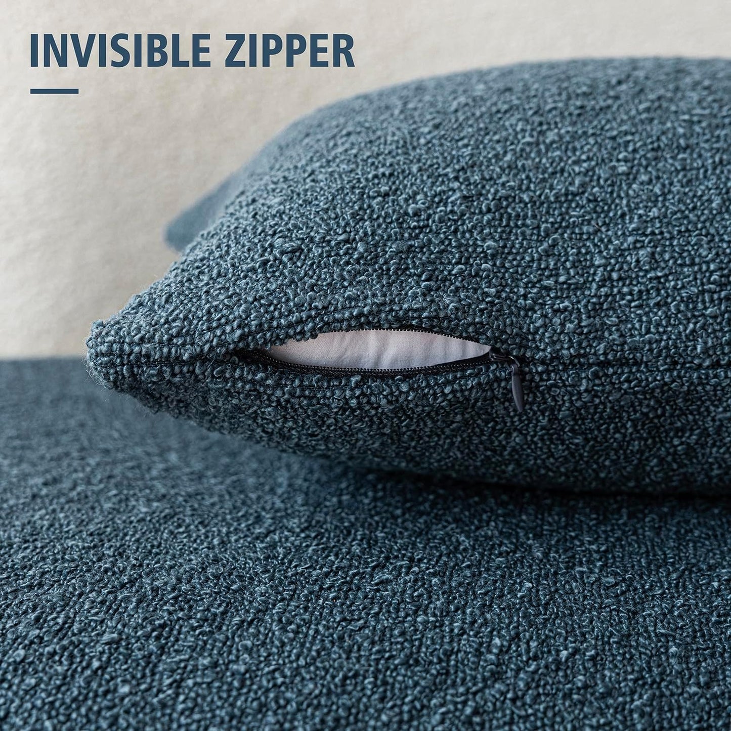 Foindtower Pack of 2 Modern Textured Boucle Throw Pillow Covers Accent Solid Decorative Lumbar Pillow Cases Cozy Couch Cushion Case for Chair Sofa Bedroom Living Room Home Decor, 12 x 20 Inch,Blue