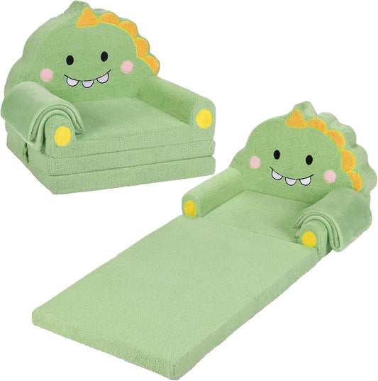 Kids Couch, 2-in-1 Soft Toddler Couch Fold Out with Blanket, Chair Comfy, Foldable Convertible Plush Sofa to Lounger, Gifts for Kids Girl Boys, Dinosaur