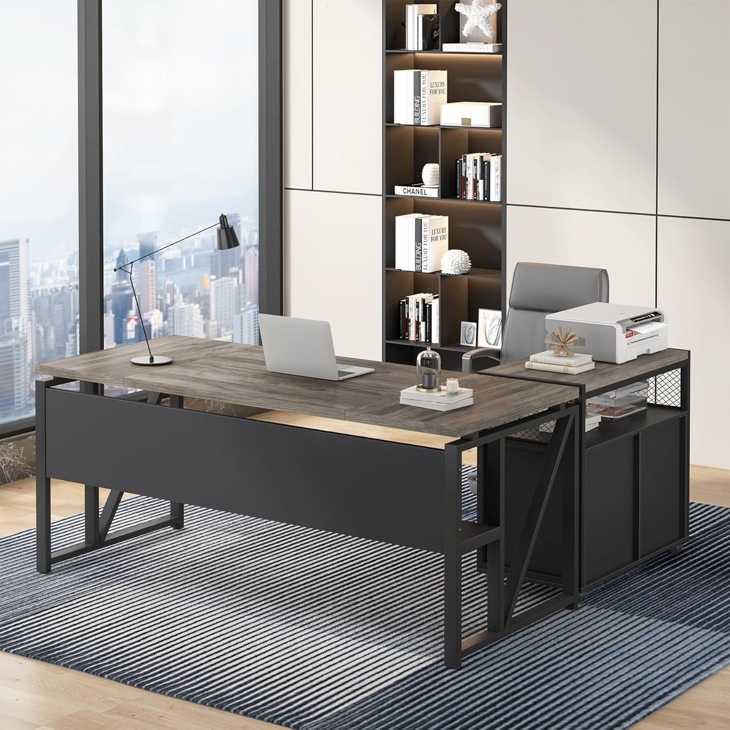 Tribesigns Office Compute rDesk with Drawers Sets, 63 inches L Shaped Executive Desk with Mobile File Cabinet for Home Office Furniture Sets (Dark Oak, 63-inch)