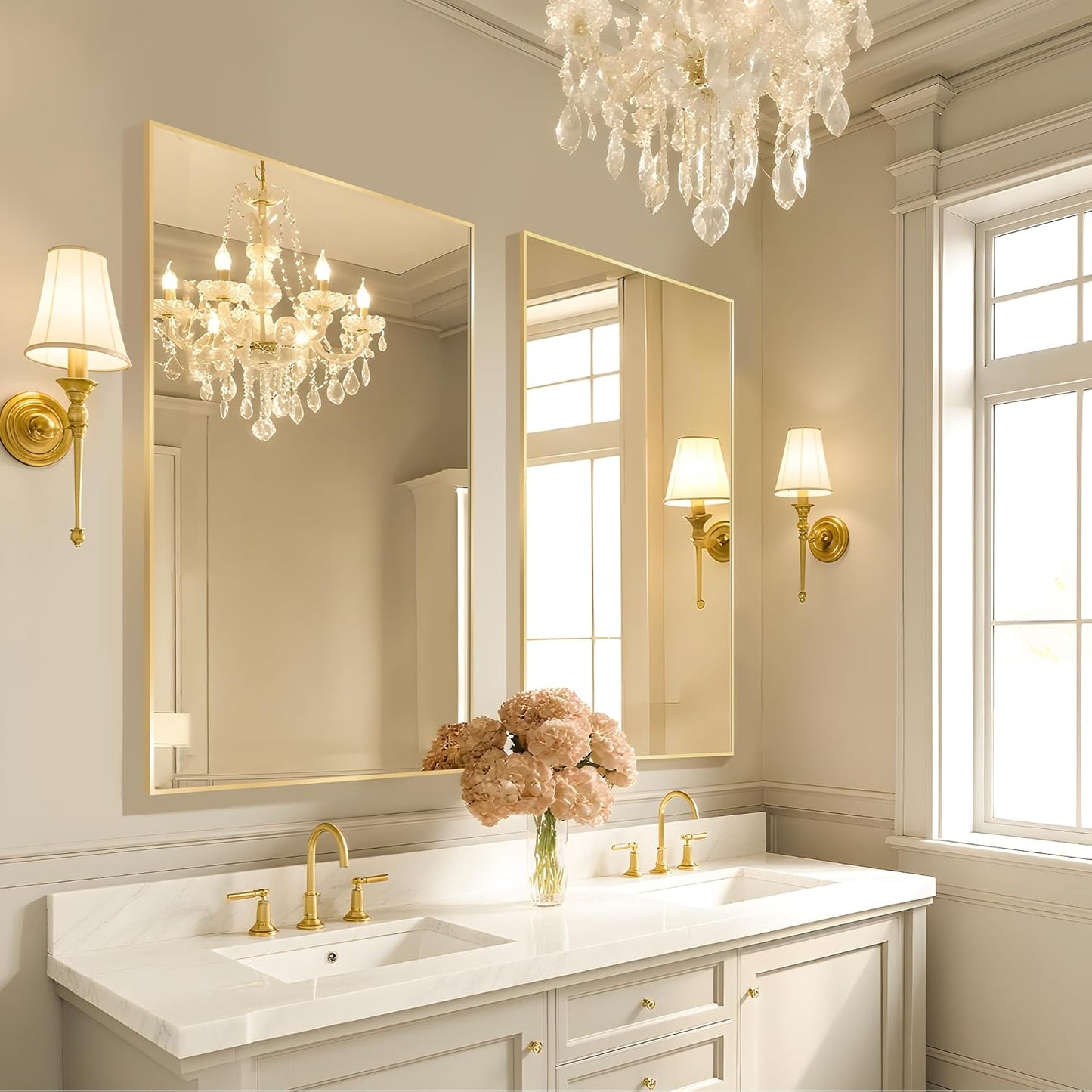 Bathroom Mirror 24"x36", Gold Vanity Mirror with Brushed Metal Frame & Tempered Glass, Rectangle Wall Mirror Mounted, Rust-Resistant for Bedroom, Entryway and Living Room Decor