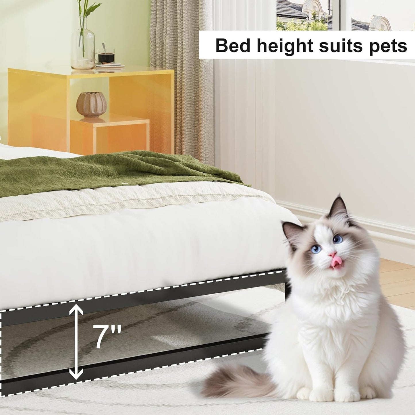 EMODA 7 Inch Full Size Bed Frame Heavy Duty Metal Platform No Box Spring Needed, Easy Assembly Noise Free, Black