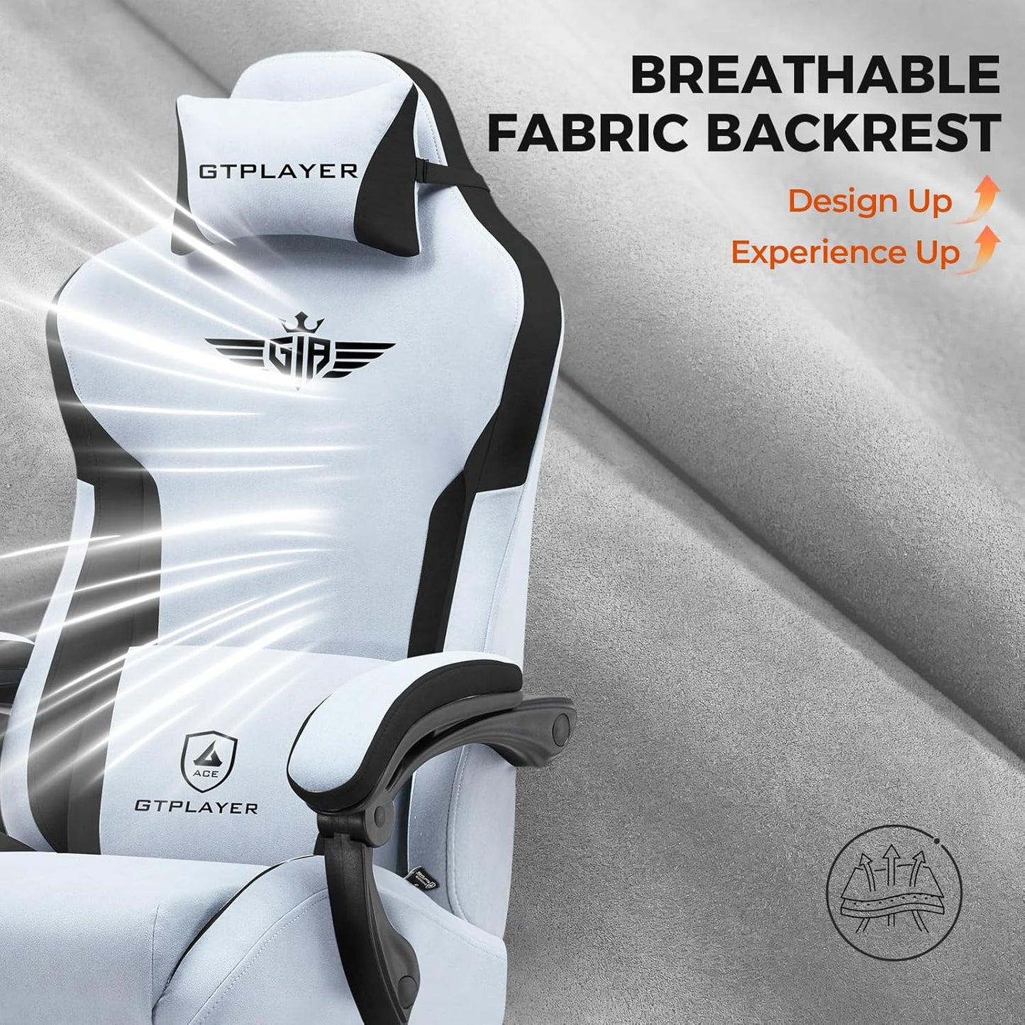 GTPLAYER Gaming Chair with Footrest, Big and Tall Game Chair High Back Computer Office Chair with Lumbar Support for Adults, Ergonomic Swivel Games Chair with Cushion Gaming Velvet Fabric Light Blue