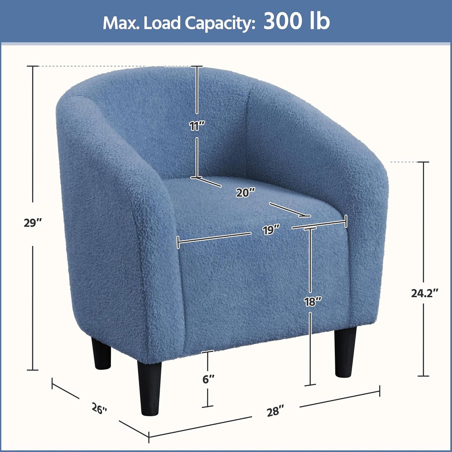 Yaheetech Accent Barrel Chair, Boucle Fabric Club Chair, Furry Sherpa Elegant Armchair with Cozy Soft Padded, Suitable for Living Room Bedroom Reception Room Office, Blue