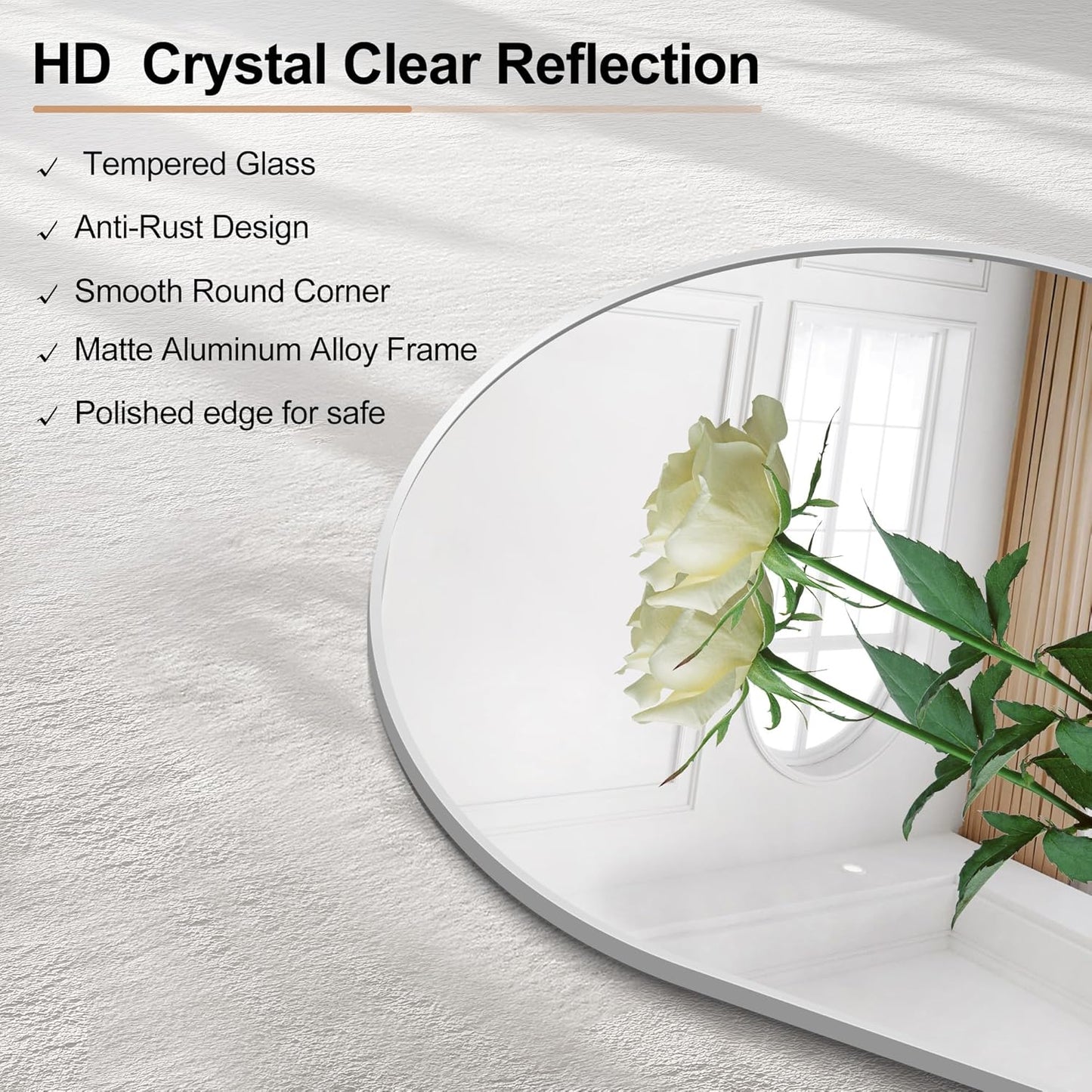 Arched Bathroom Mirror, 26"x38" Silver Arched Mirror for Bathroom, Wall Mounted Mirror, Black Vanity Wall Mirror w/Metal Frame for Bedroom, Entryway, Living Room, Hanging or Leaning Against Wall