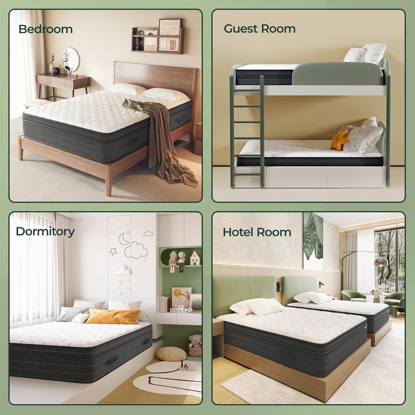 Queen Mattress 10 Inch in a Box - Memory Foam & Pocket Spring Hybrid Mattress for Back Pain Relief, Cool Breathable Fiberglass-Free Cover, Medium Firm, CertiPUR-US Certified