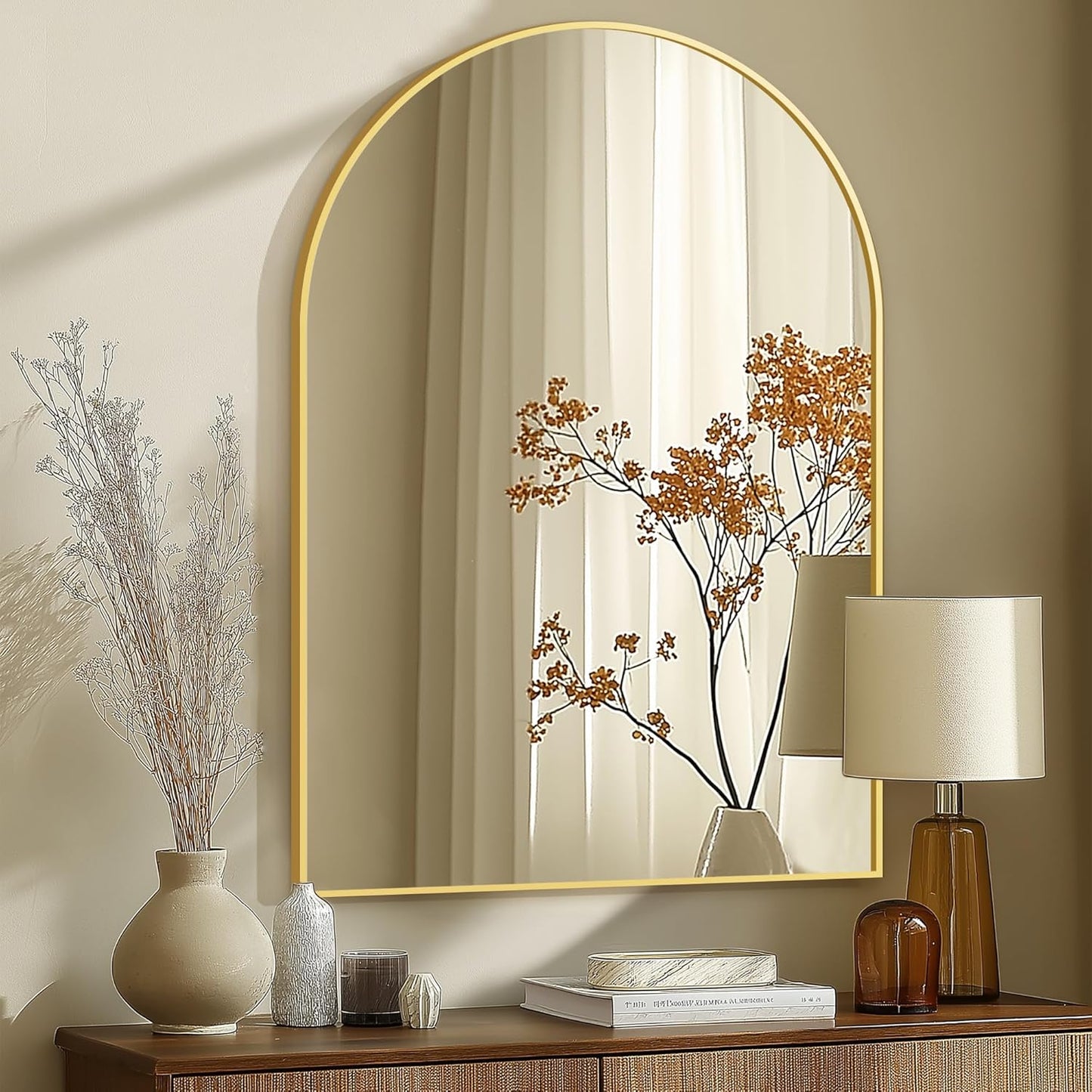 Arched Wall Mirror for Bathroom,Mirrors for Wall,28''x40'',Vanity Mirror for Bedroom Dresser, Entryway, Living Room, Metal Frame (28''x40'',Gold)