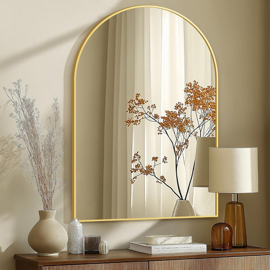 Arched Wall Mirror for Bathroom,Mirrors for Wall,28''x40'',Vanity Mirror for Bedroom Dresser, Entryway, Living Room, Metal Frame (28''x40'',Gold)