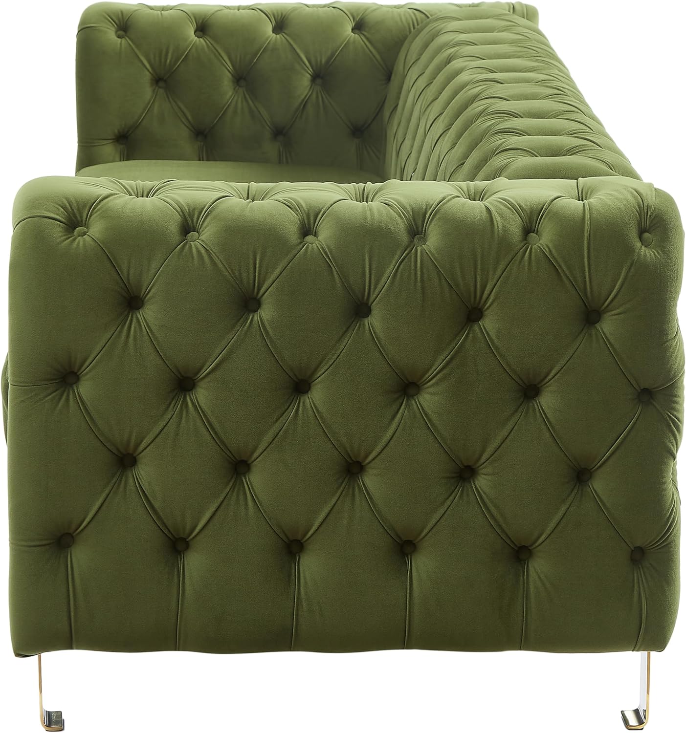 Merax Comfy 3-seat Sofa with Tufted Back and Arm and Gold Iron Legs, Modern Couch for Living Room, Bedroom, Apartment, Office, Green