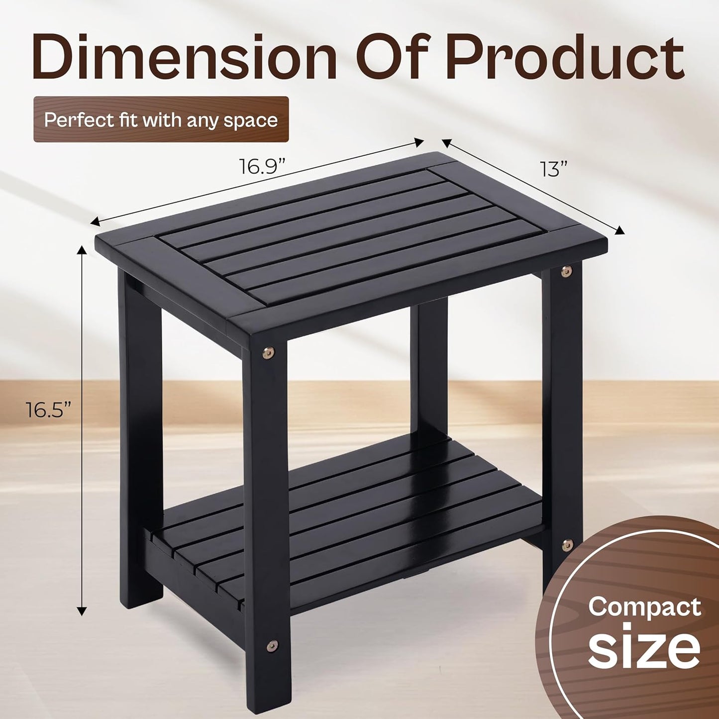 Adirondack Side Table – Weather-Resistant Rectangular End Table for Patio, Garden, Lawn, or Living Room | Indoor & Outdoor Wood Side Table, Rustic Style (Black)