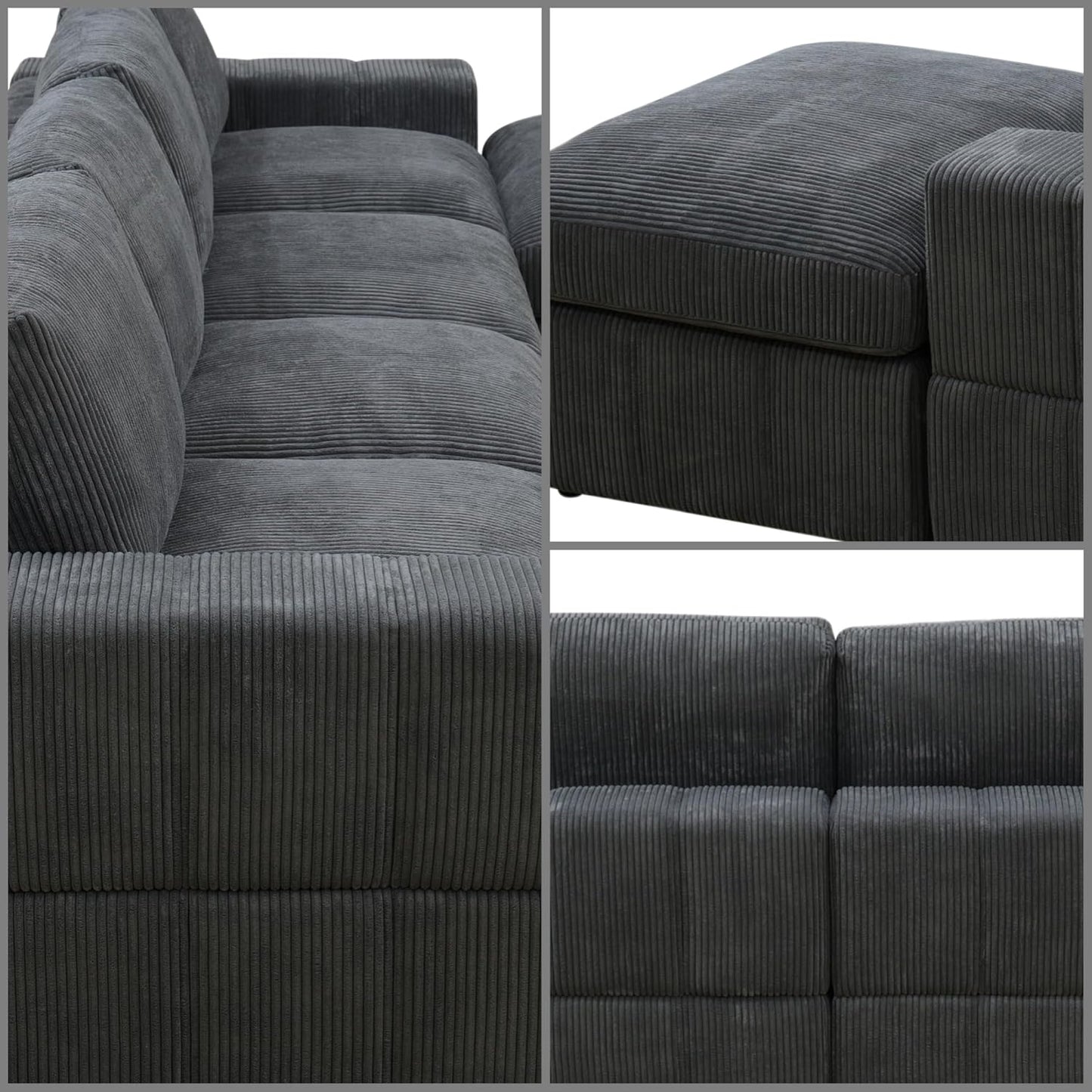 L Shaped Sectional Couches for Living Room, Modular Sectional Couch with Ottoman & Chaise, Modern Lounge Living Room Furniture Sofa for Adults, Dark Grey