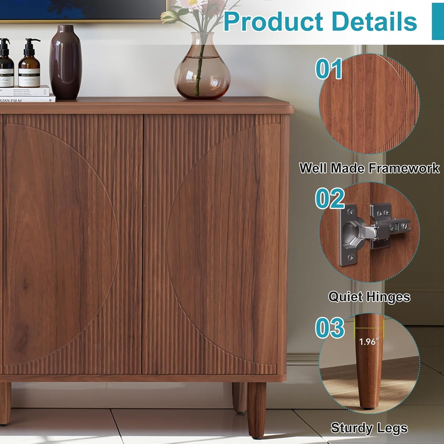 59.4" Sideboard Buffet Cabinet with Storage, Kitchen Buffet Storage Cabinet with Doors & Shelves, Modern Sideboard for Living Room, Kitchen, Hallway, Rustic Brown