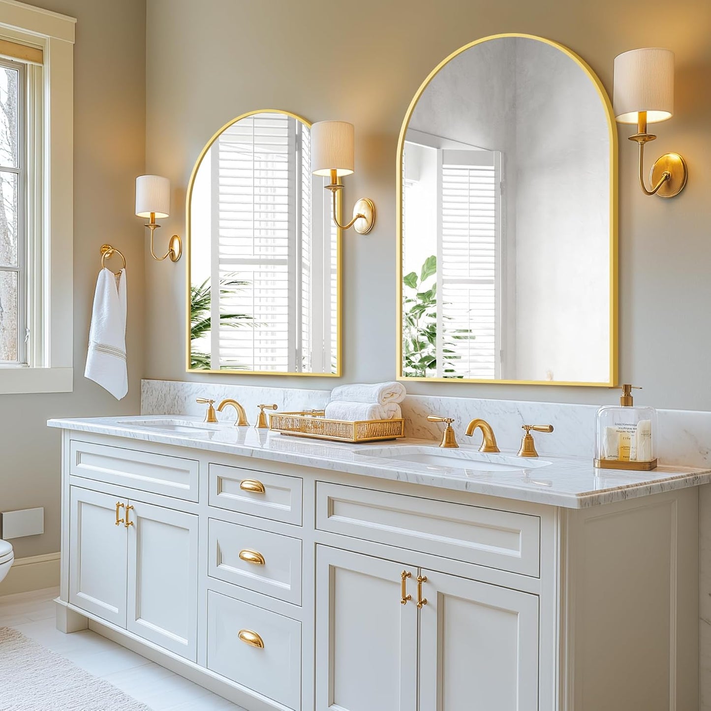 Arched Wall Mirror for Bathroom,Mirrors for Wall,28''x40'',Vanity Mirror for Bedroom Dresser, Entryway, Living Room, Metal Frame (28''x40'',Gold)