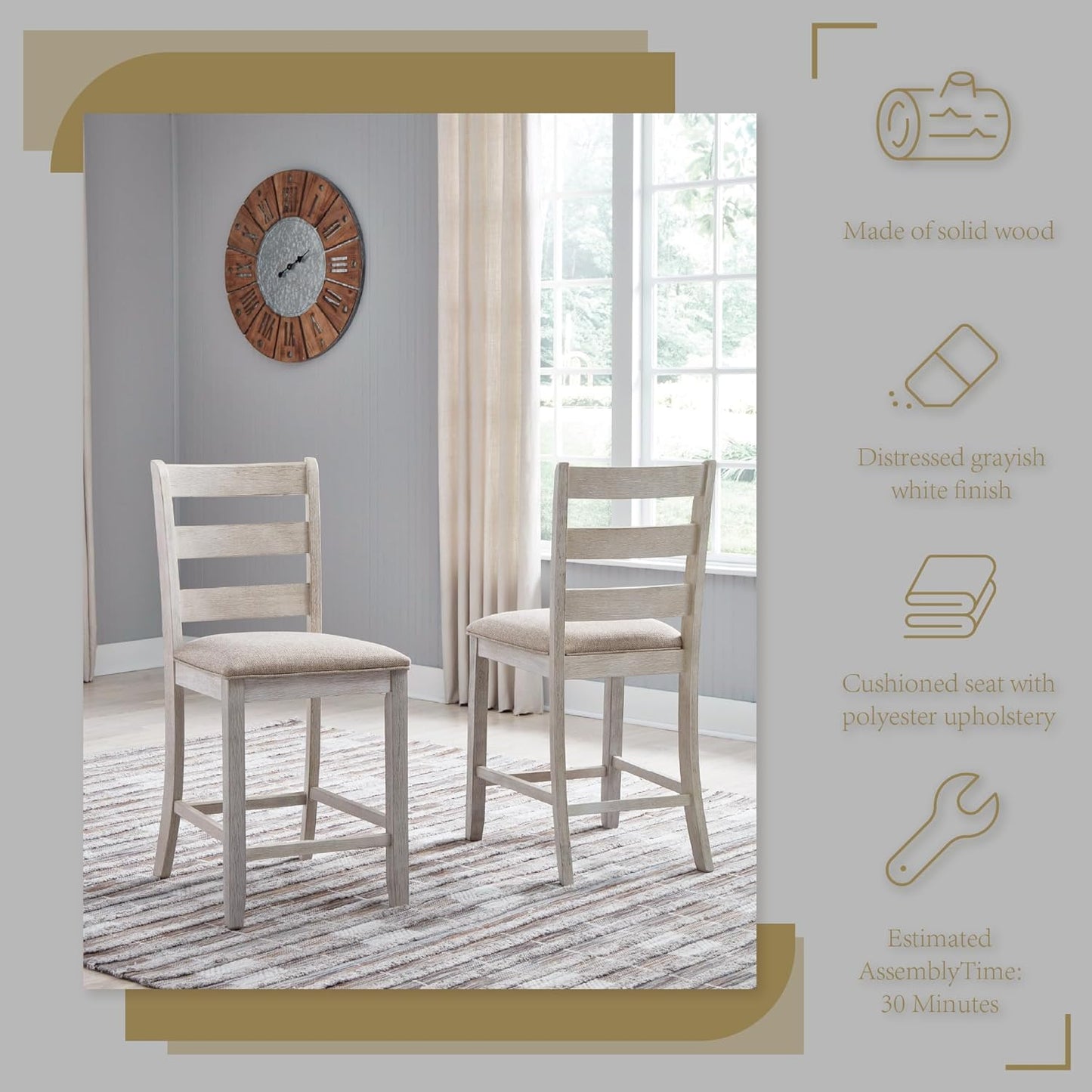 Signature Design by Ashley Skempton 24" Counter Height Upholstered Barstool, Set of 2, Antique White