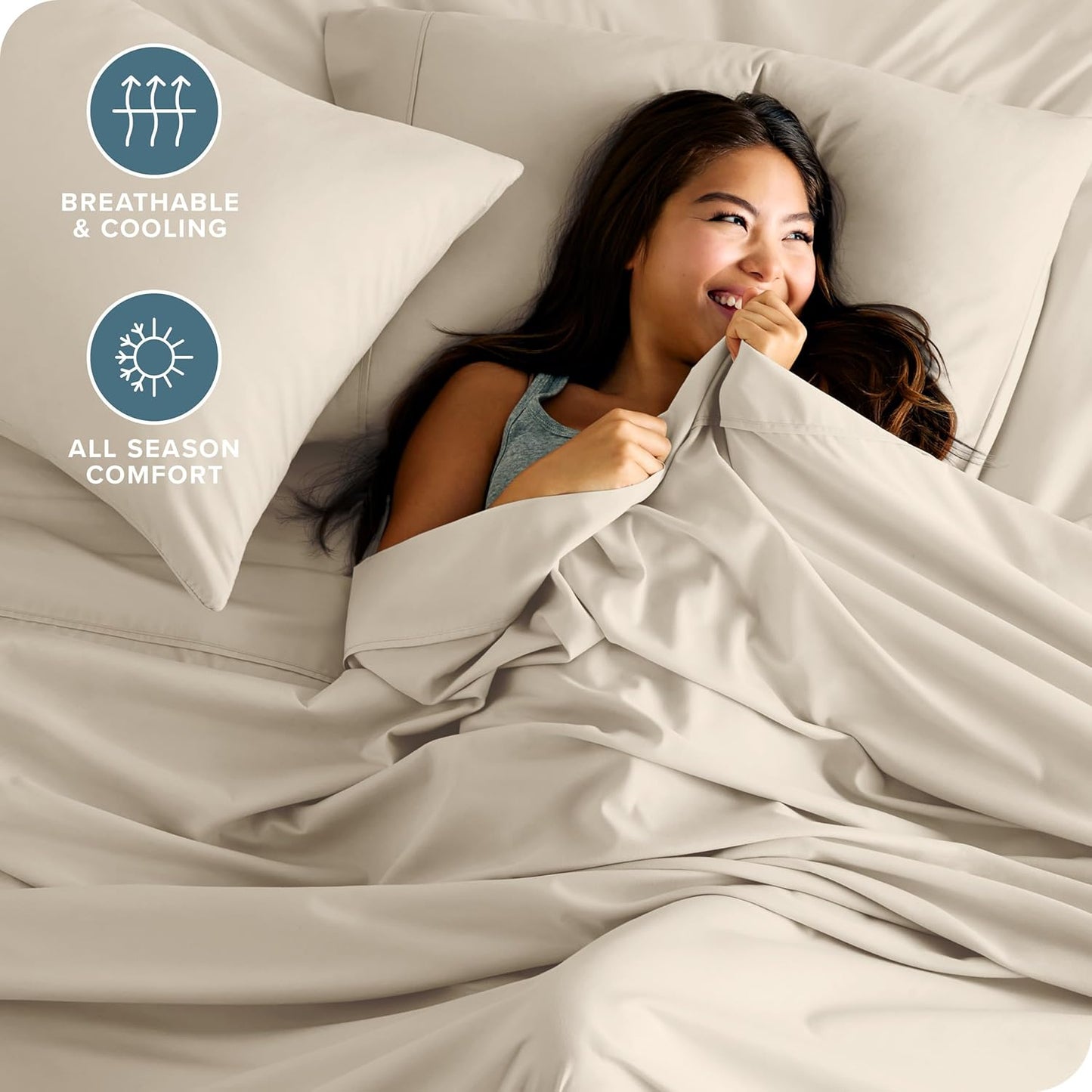 Bare Home King Sheet Set - Luxury 1800 Ultra-Soft Microfiber King Bed Sheets - Double Brushed - Deep Pockets - Easy Fit - 4 Piece Set - Bedding Sheets & Pillowcases (King, Sand)