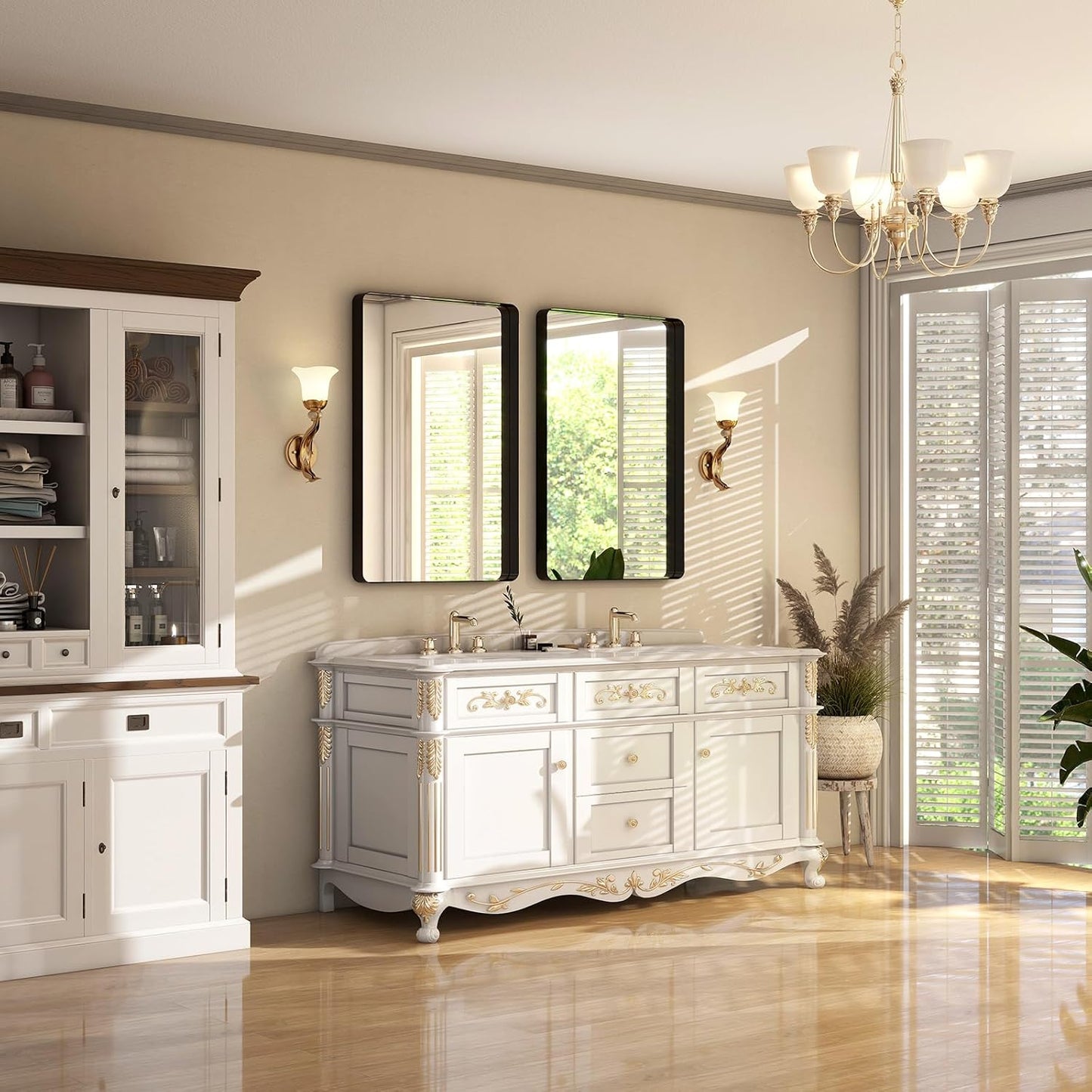 36x24 Inch Black Bathroom Mirror - Modern Black Rectangle Mirror for Wall with Rounded Corners, Bathroom Mirrors for Vanity, Aluminum Alloy Framed Mirror Hangs Horizontally or Vertically