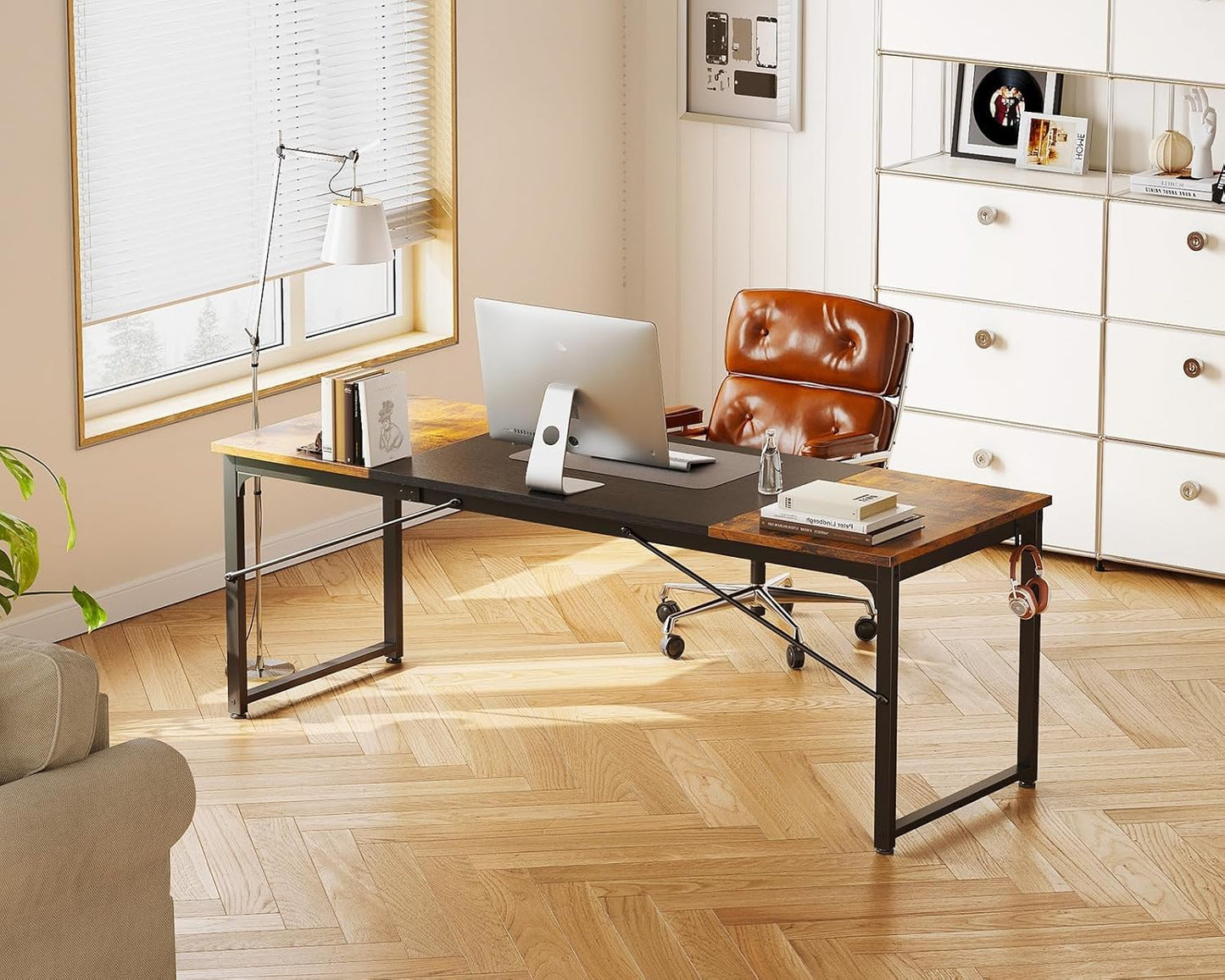 Coleshome 71 Inch Computer Desk, Modern Simple Style Desk for Home Office, Study Student Writing Desk, Vintage and Black