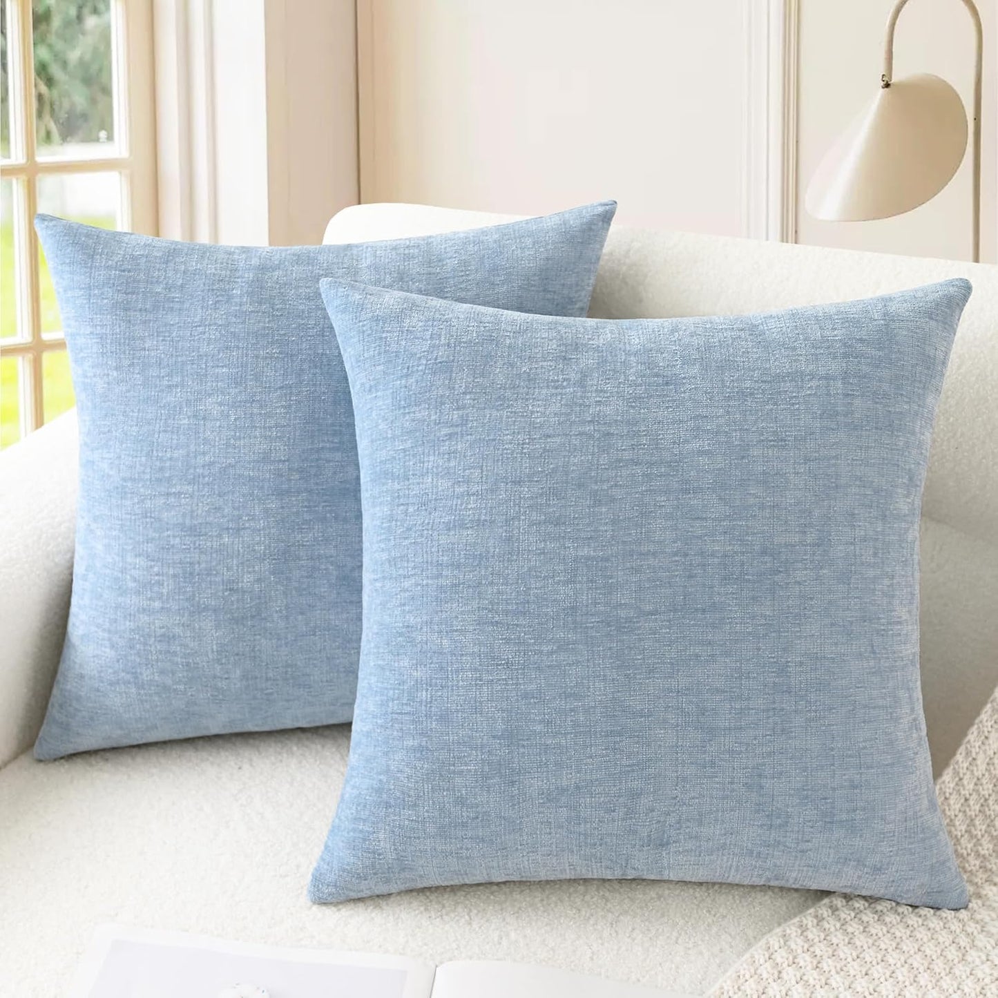 CaliTime Throw Pillow Covers Decorative 24 X 24 Inches Pack of 2 Cozy Chenille Cushion Cases for Couch Sofa Bed Living Room Home Baby Blue