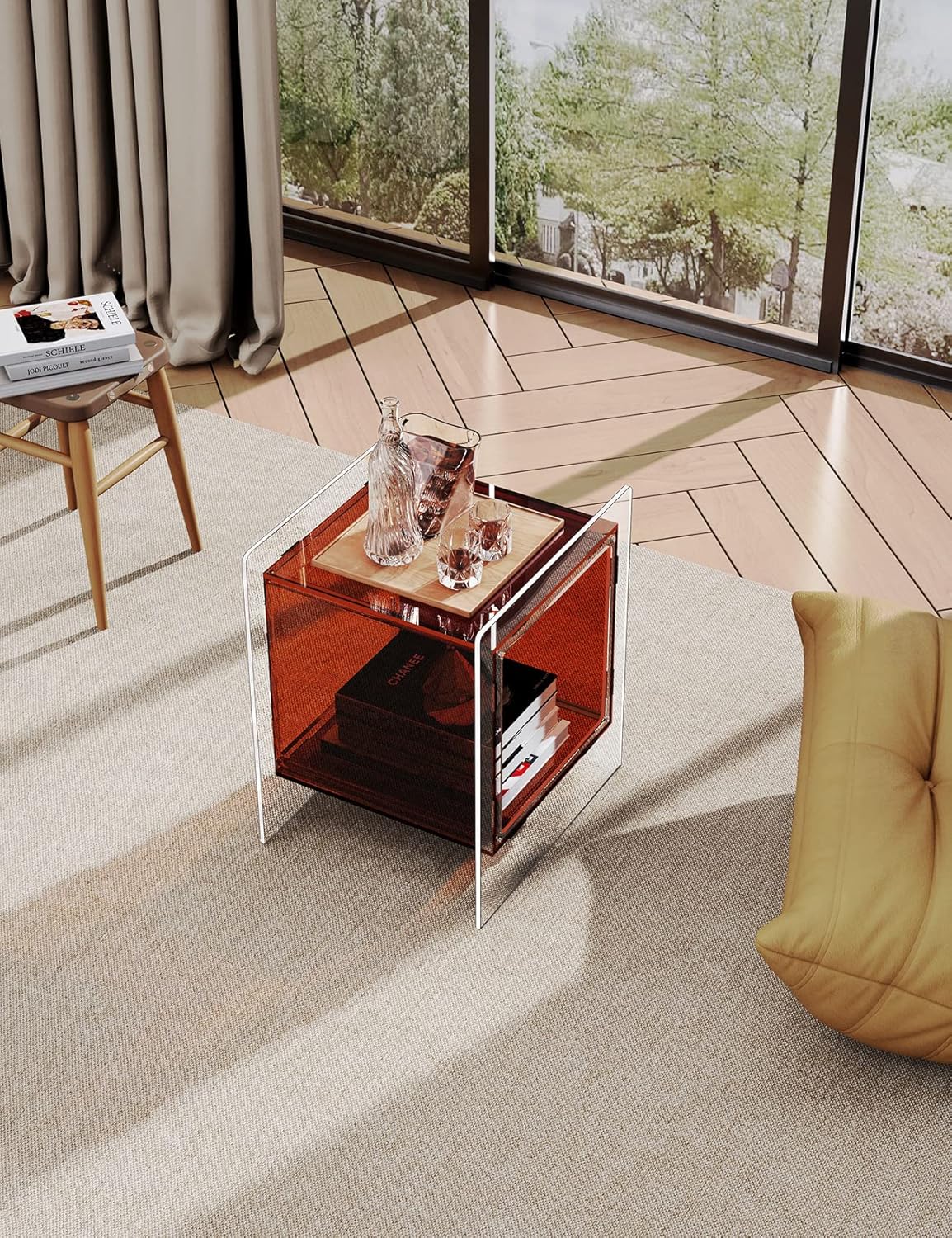 Acrylic Nightstand Colorful Bedside Table with Open Storage Shelf,Clear Side Table for Living Room (1, Dark Brown)