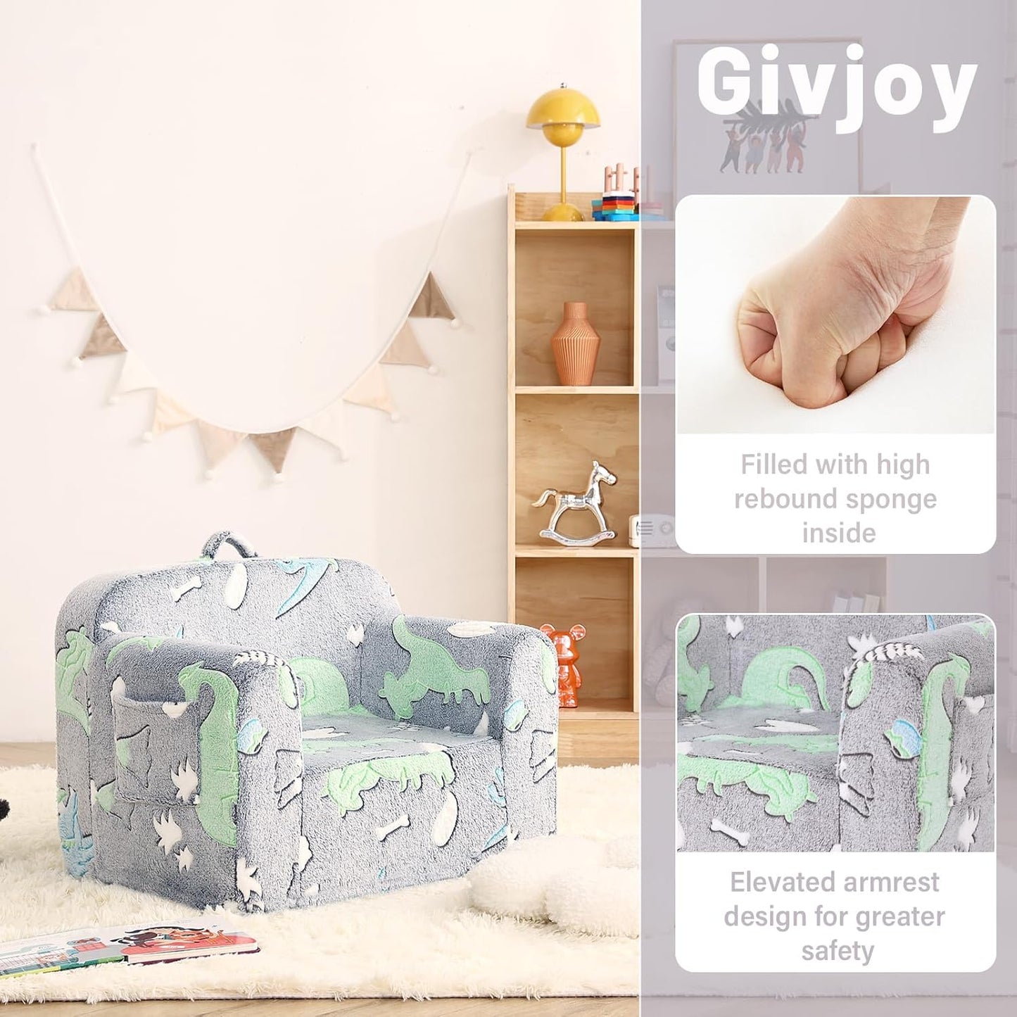 Toddler Chair – Plush Kids Sofa, Comfy Convertible Lounger for Boys & Girls, Bedroom & Reading Chair