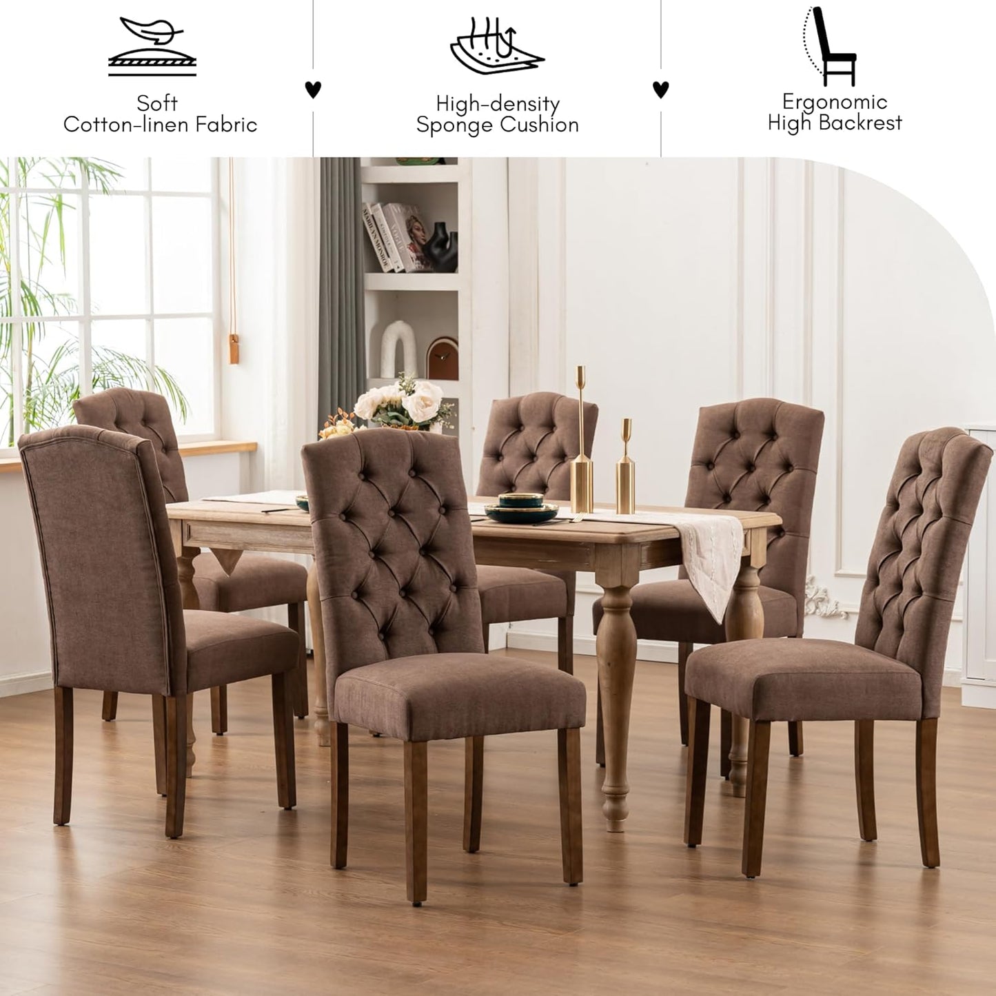 Tufted Upholstered Parsons Dining Chair Set Fabric Diner Accent Stylish Modern Kitchen Living Room with Button Sturdy Solid Wood Legs